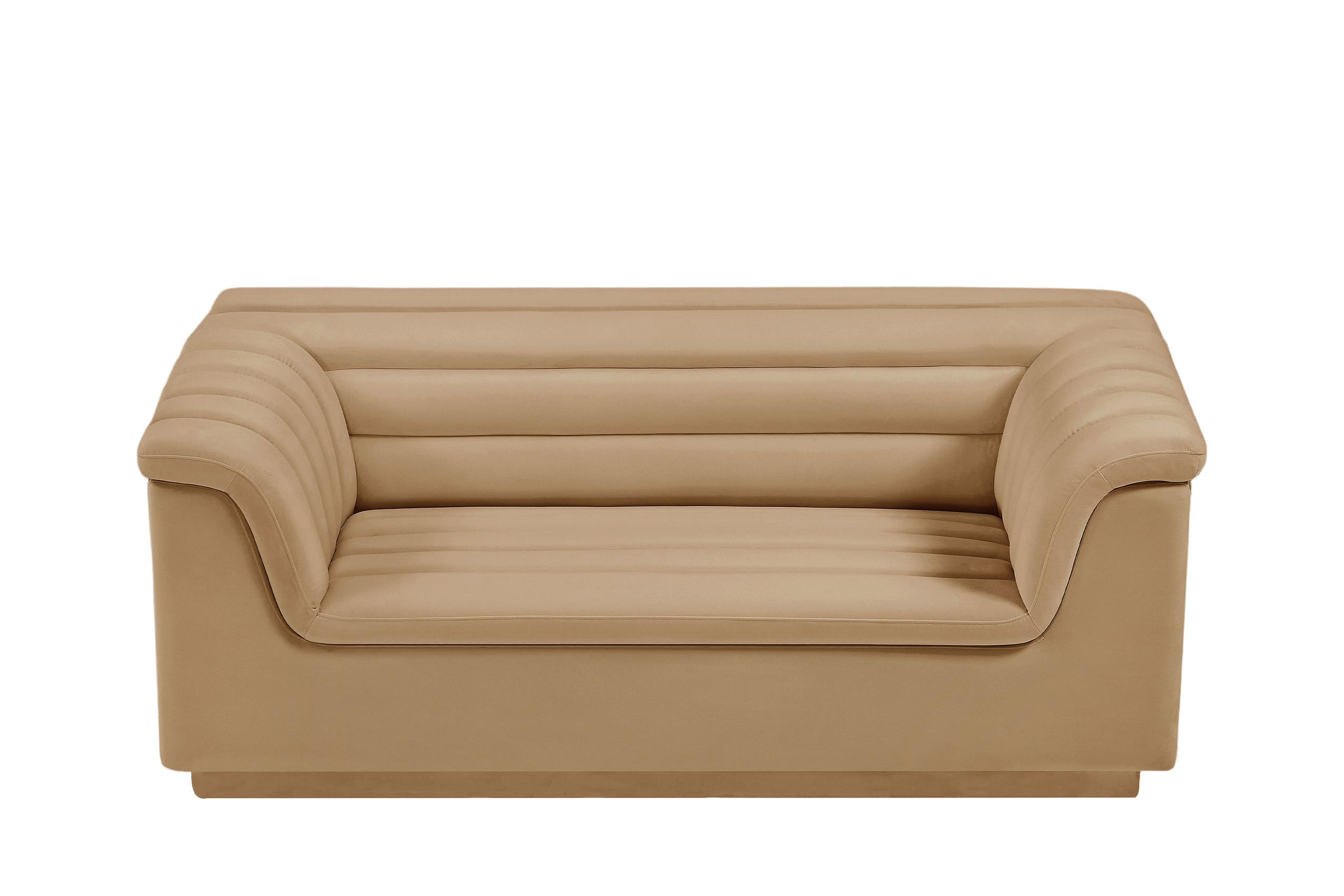 

    
 Shop  Camel Velvet Channel Tufted Sofa Set 3Pcs CASCADE 192Camel-S Meridian Modern
