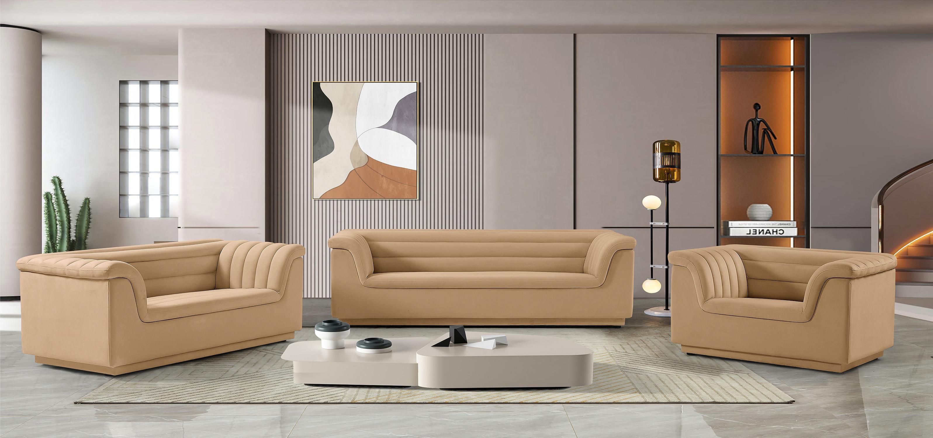 

    
Camel Velvet Channel Tufted Sofa Set 3Pcs CASCADE 192Camel-S Meridian Modern
