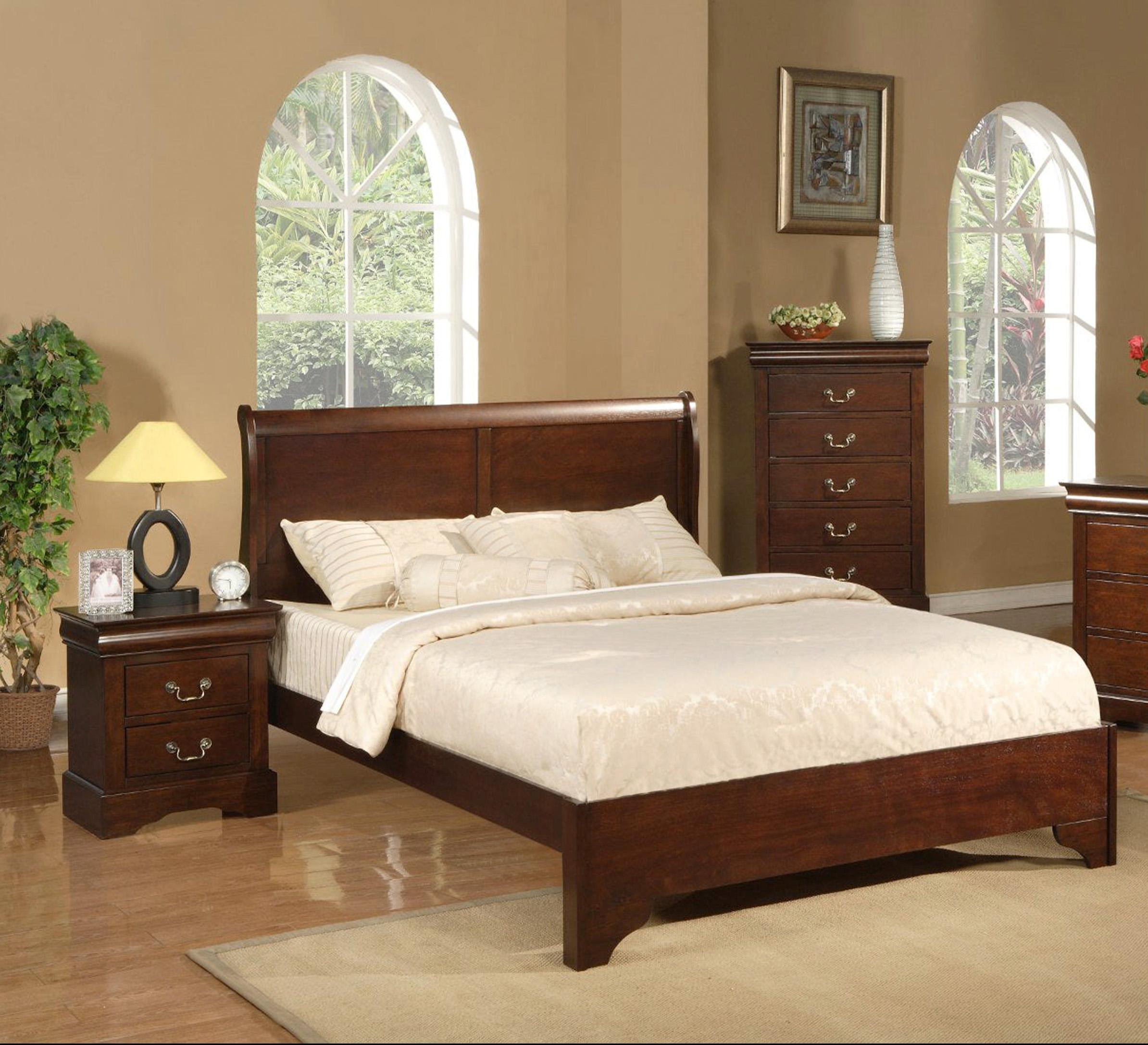 Modern, Traditional Sleigh Bedroom Set WEST HAVEN 2200Q-Set-3 in Cappuccino 