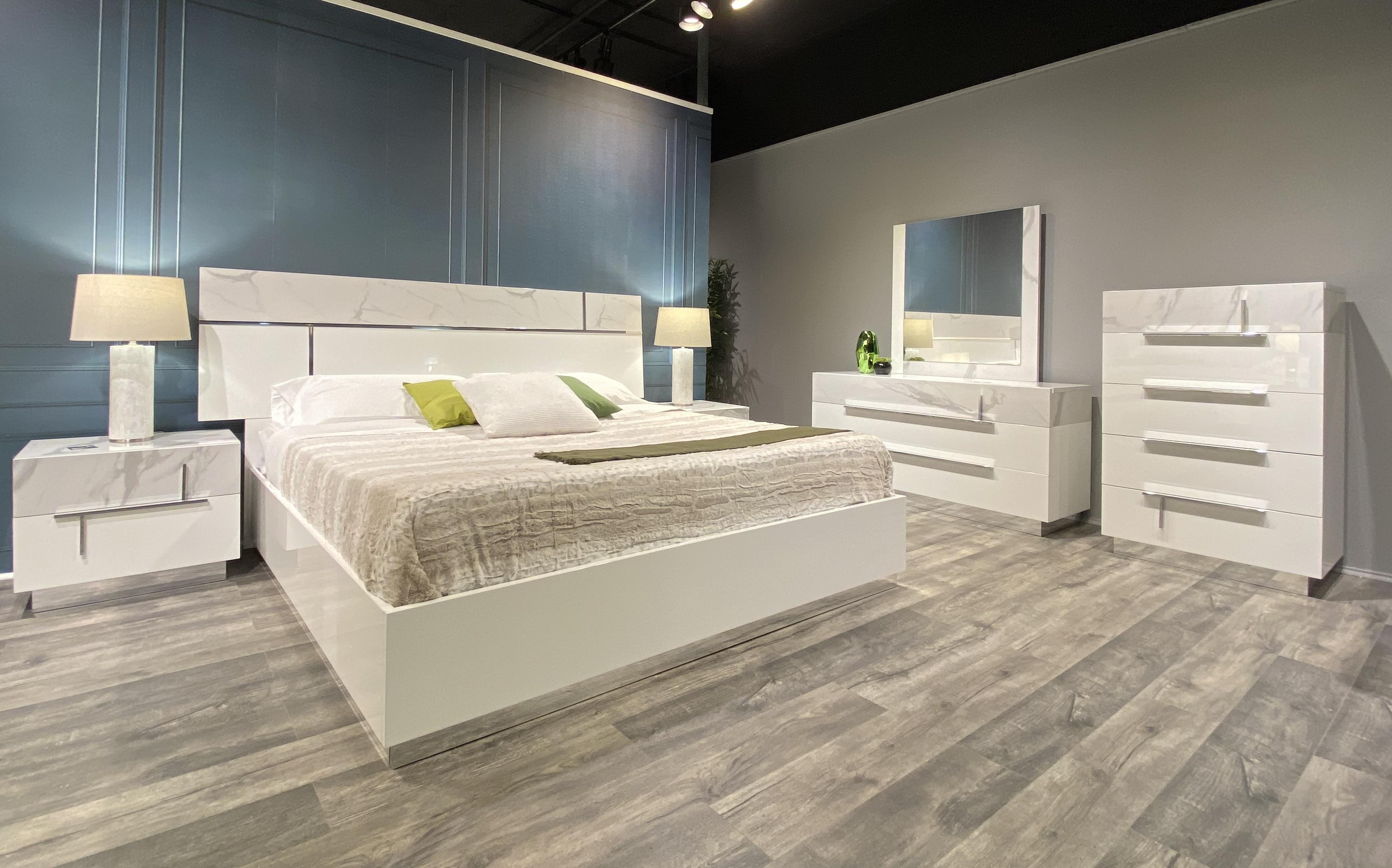 

    
 Order  Carrara Marble Finish King Size Premium Bedroom Set 5Pcs Modern J&M Sunset
