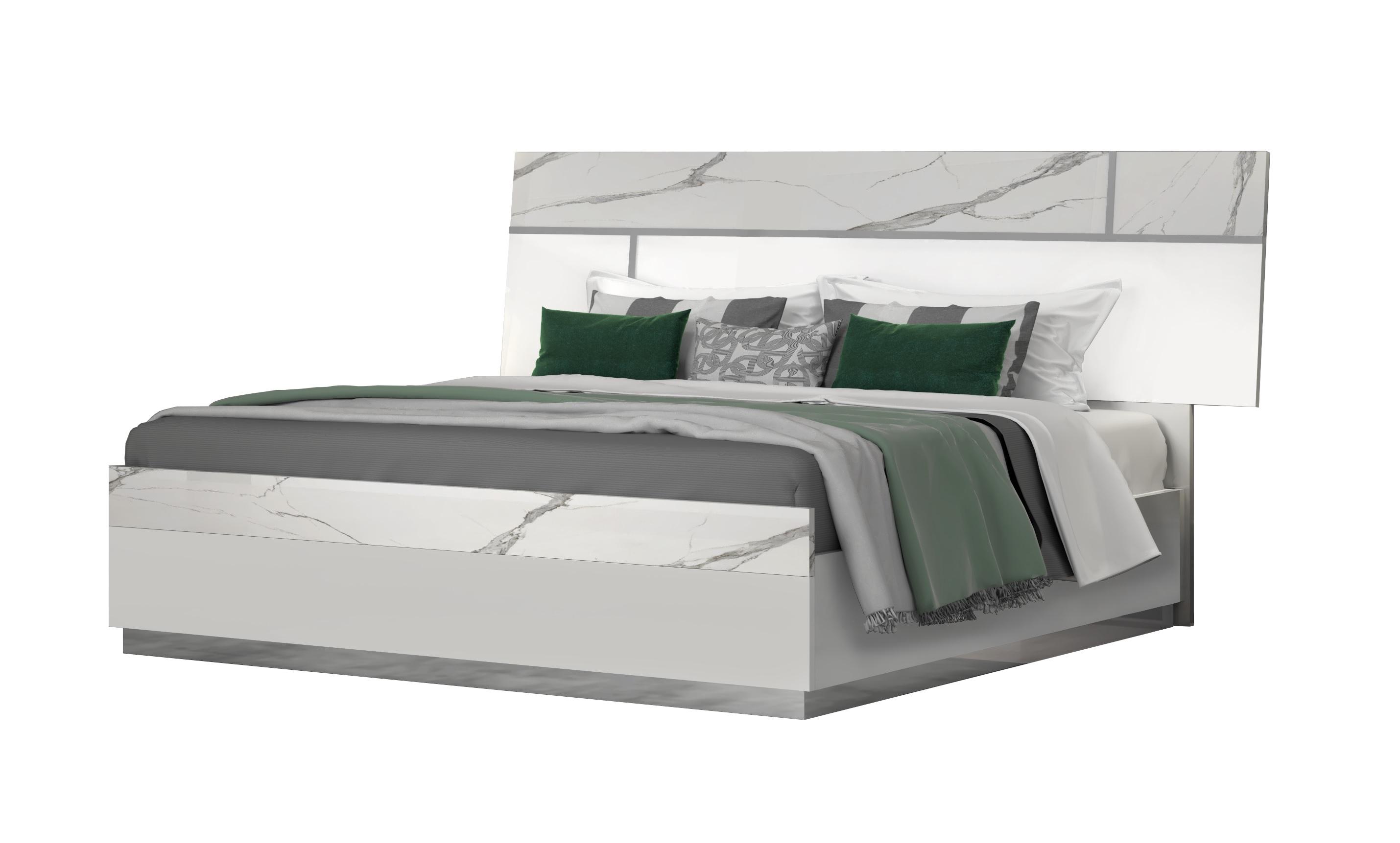 

    
Carrara Marble Finish Queen Size Premium Bed Modern J&M Sunset
