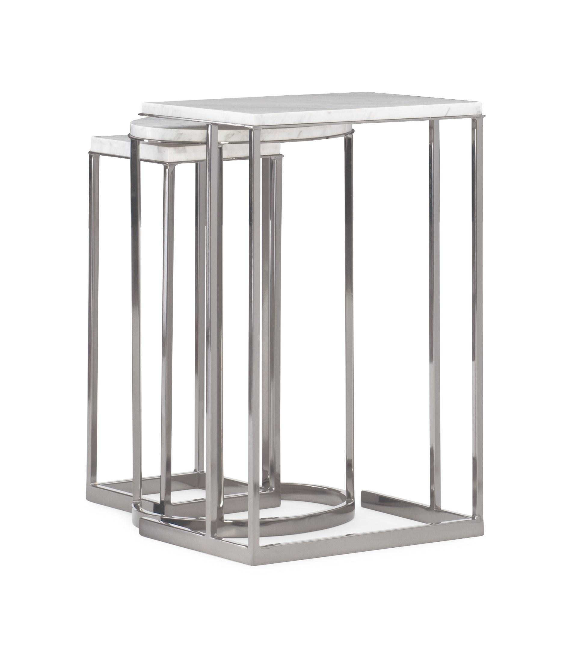

    
 Shop  Carrara Marble Nesting End Tables & Octagonal EXPRESSIONS SWIVEL CHAIR & 1/2 by Caracole
