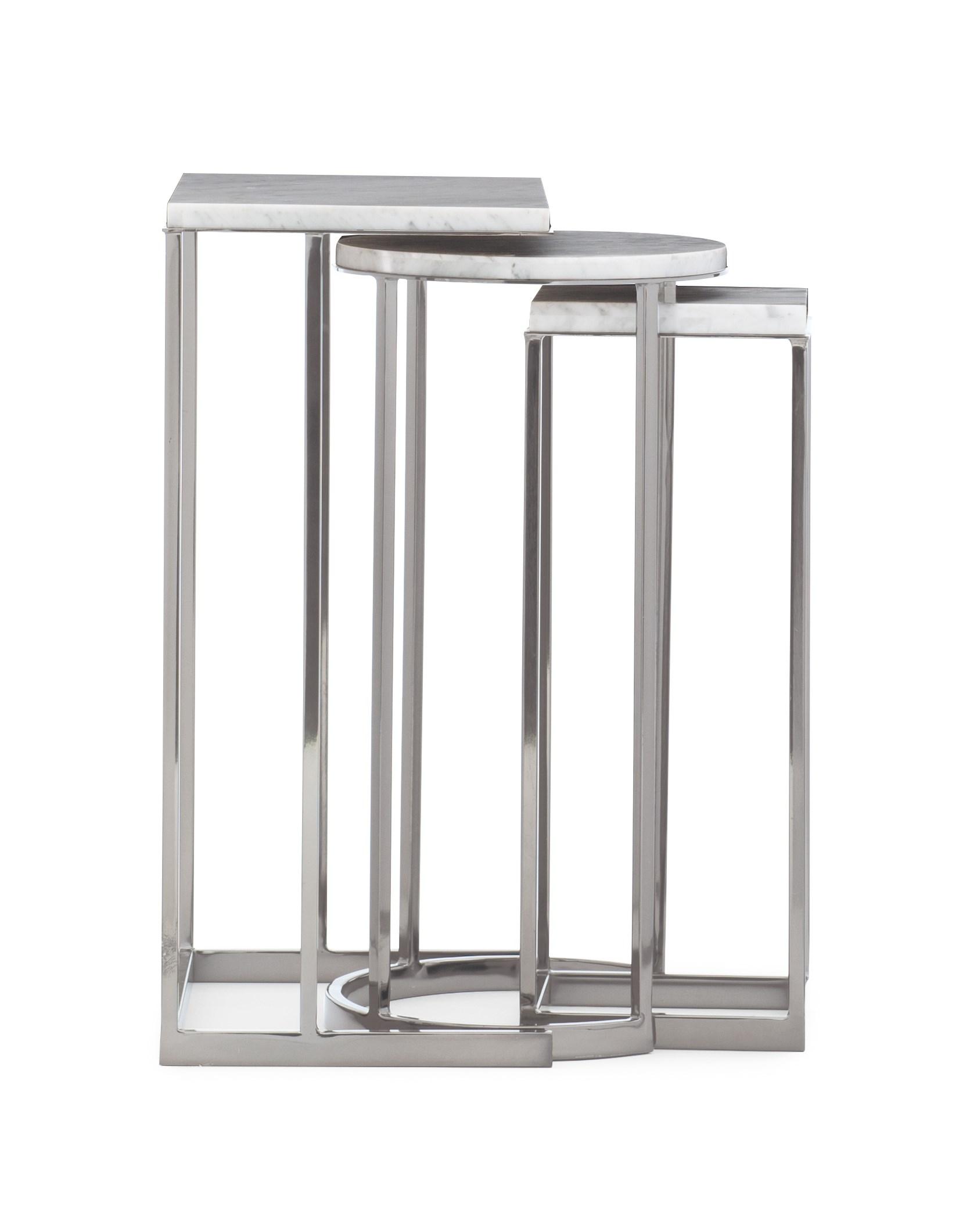 

    
Carrara Marble Nesting End Tables & Octagonal EXPRESSIONS SWIVEL CHAIR & 1/2 by Caracole
