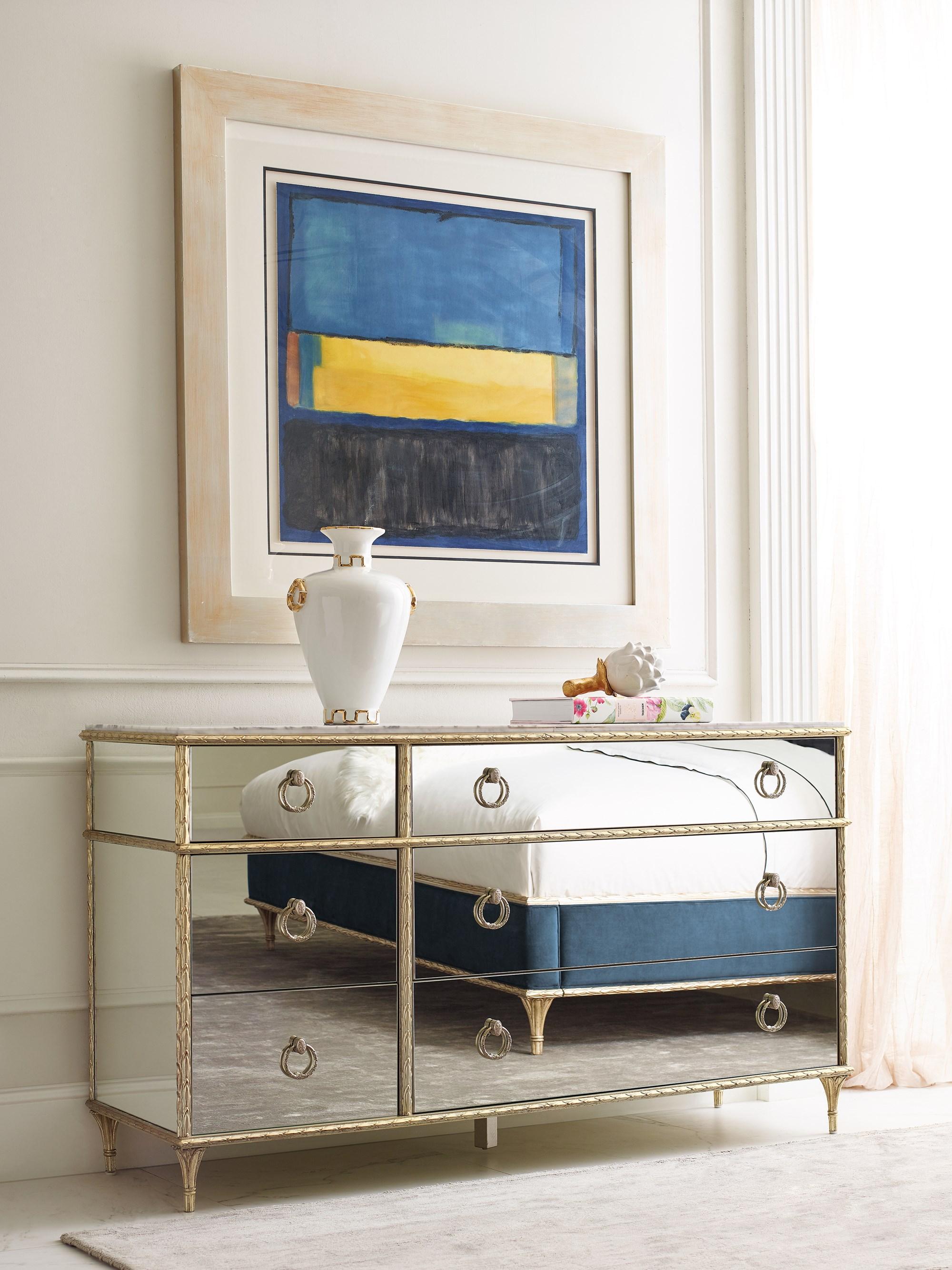 

    
Carrara Marble Top & Mirrored Panels Double Dresser FONTAINEBLEAU by Caracole
