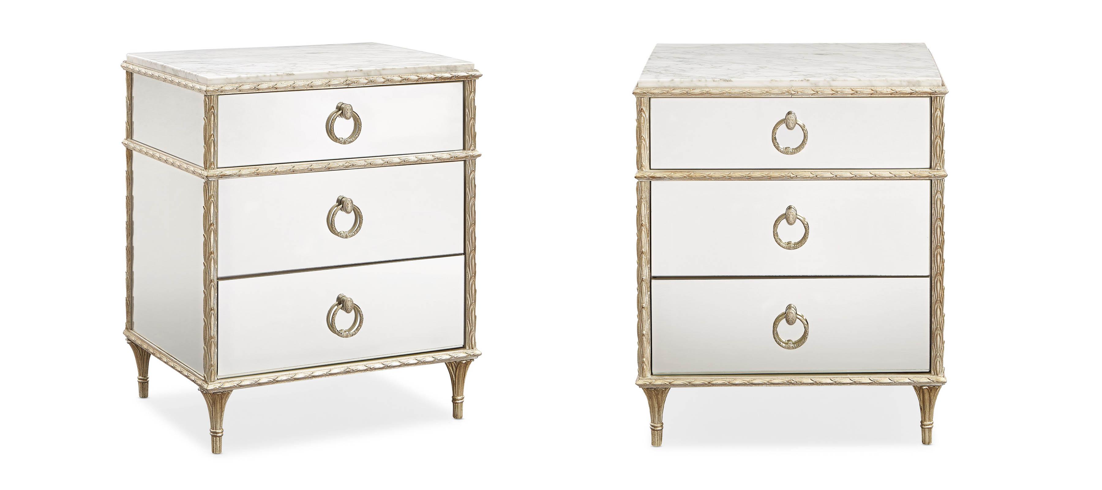 Traditional Nightstand Set FONTAINEBLEAU C063-419-064-Set-2 in Mirrored, Gold 