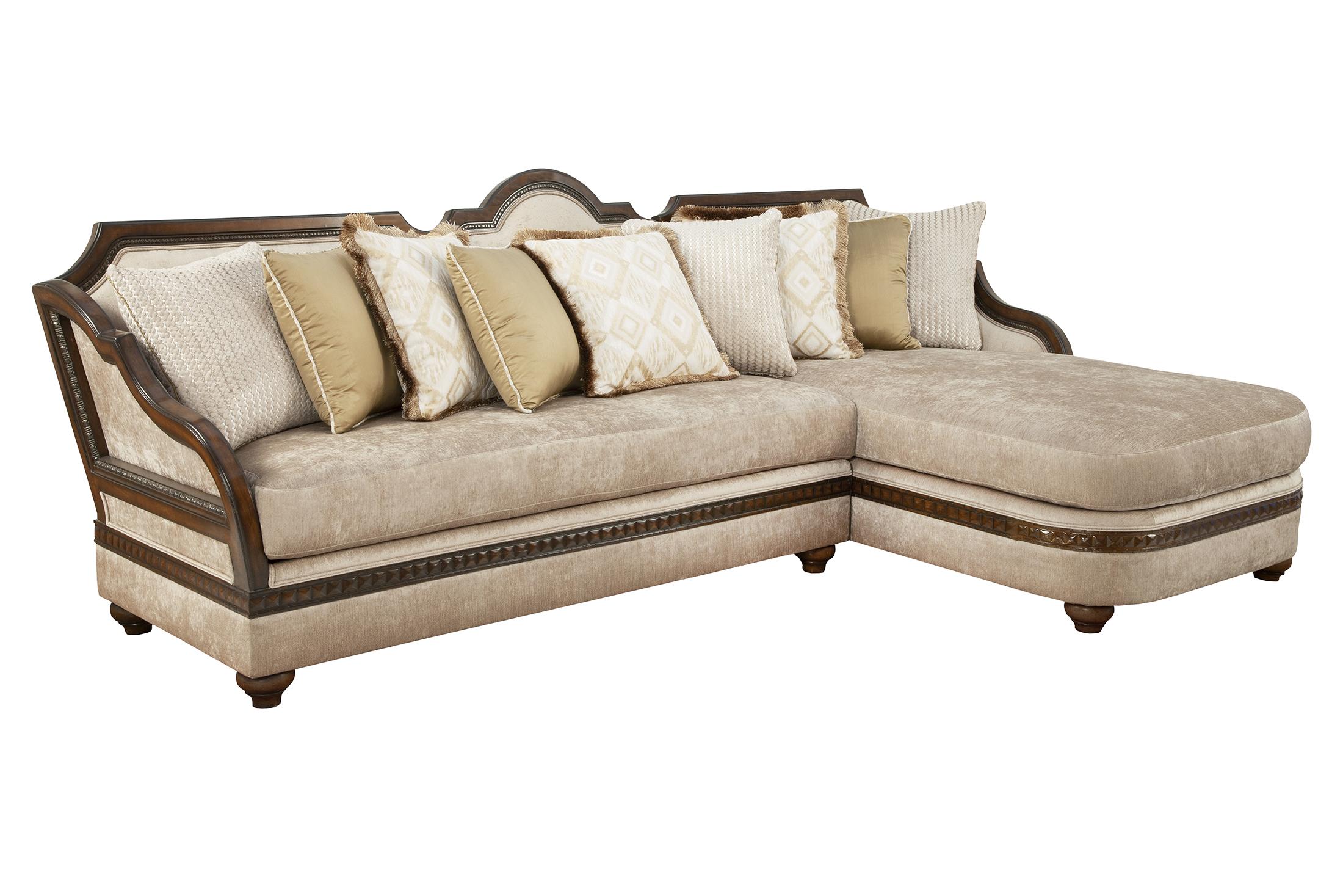 

    
Carved Wood Luxury Beige Chenille Sectional Sofa LUCIANNA Benetti’s Classic
