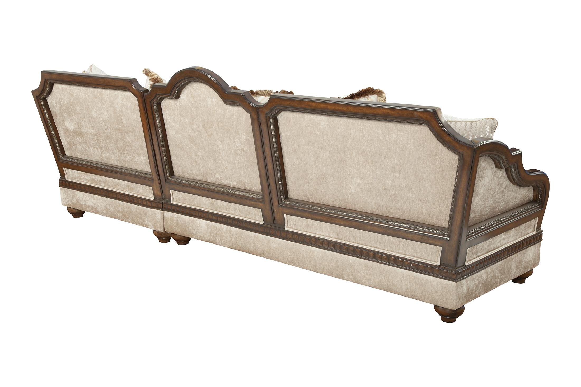 

    
Carved Wood Luxury Beige Chenille Sectional Sofa LUCIANNA Benetti’s Classic
