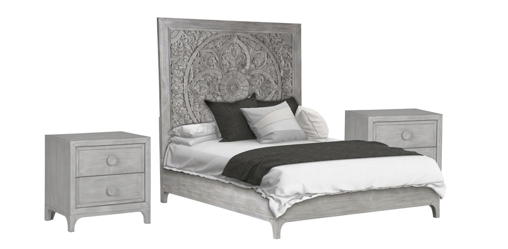 

    
Washed White King Platform Bedroom Set 3Pcs BOHO CHIC by Modus Furniture
