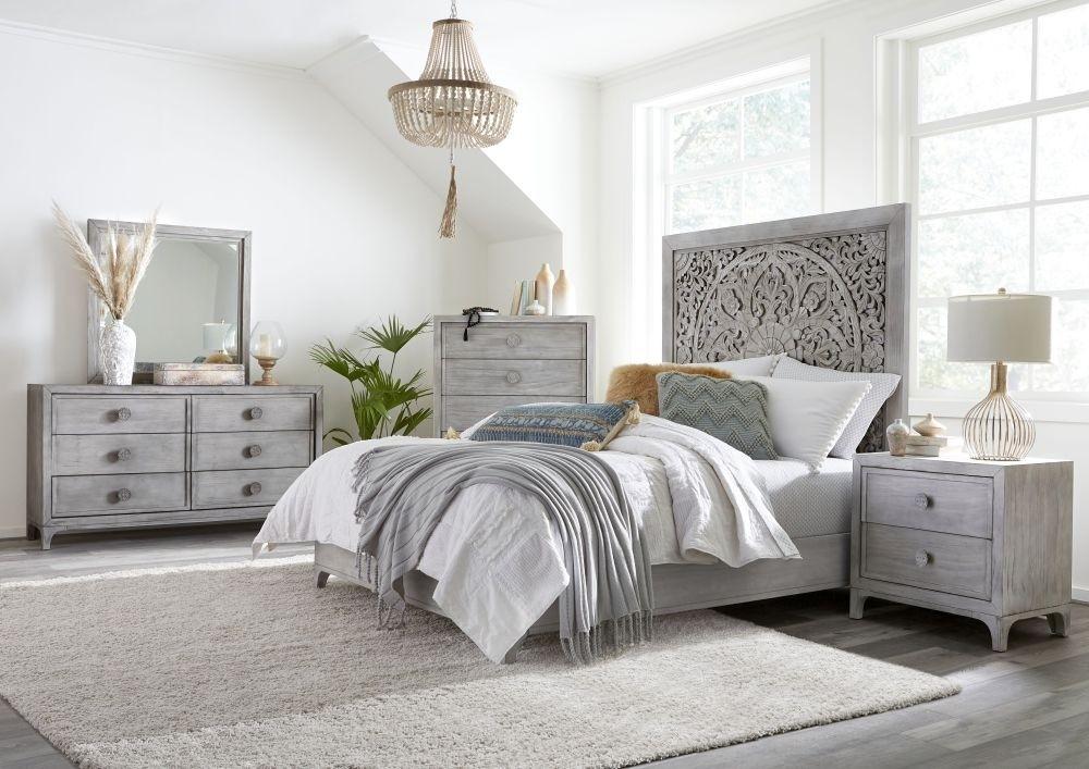 

    
Washed White Queen Platform Bedroom Set 5Pcs BOHO CHIC by Modus Furniture
