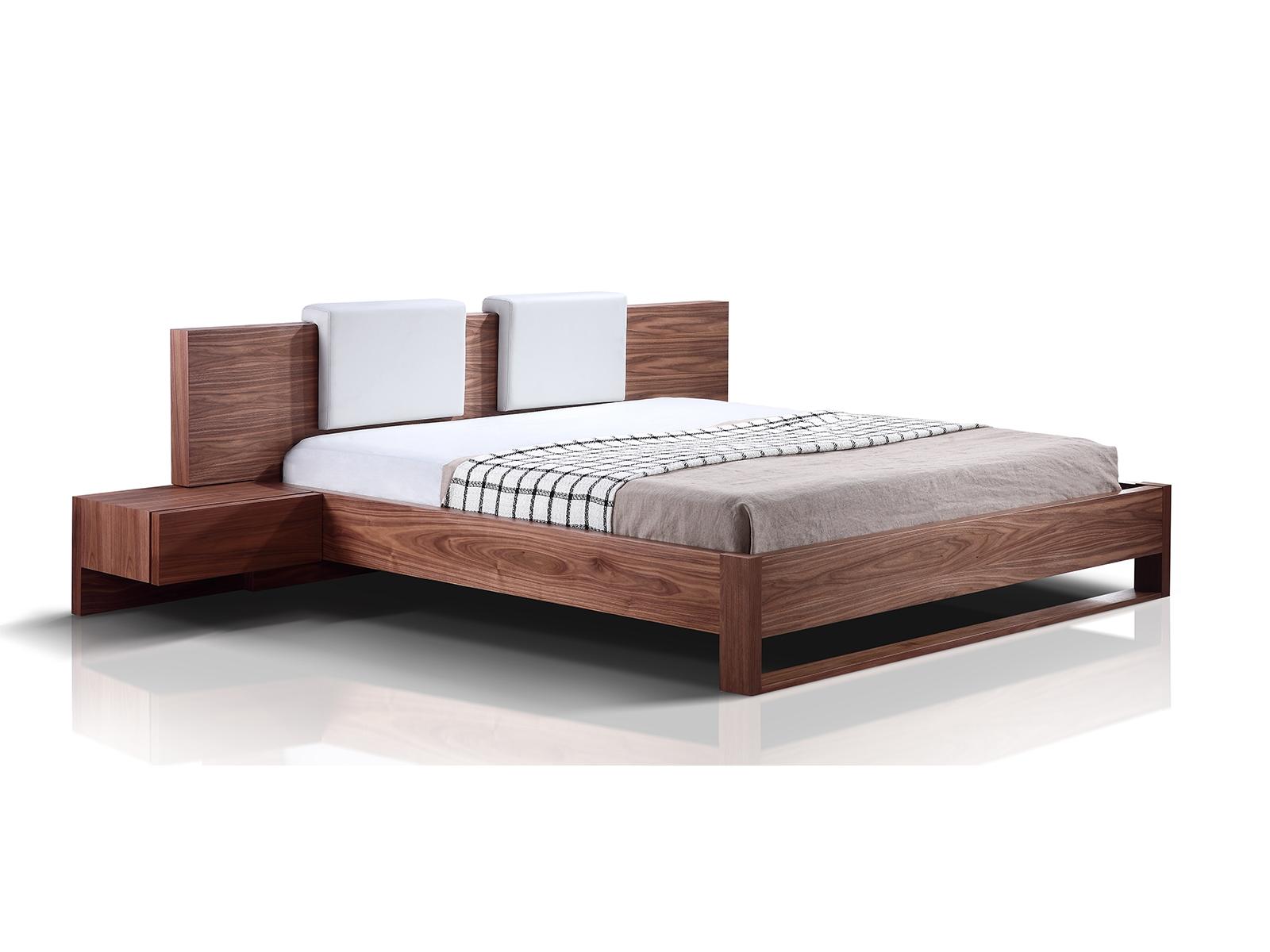 Modern Platform Bed BAY TC-0197-Q-WAL in Walnut Eco-Leather