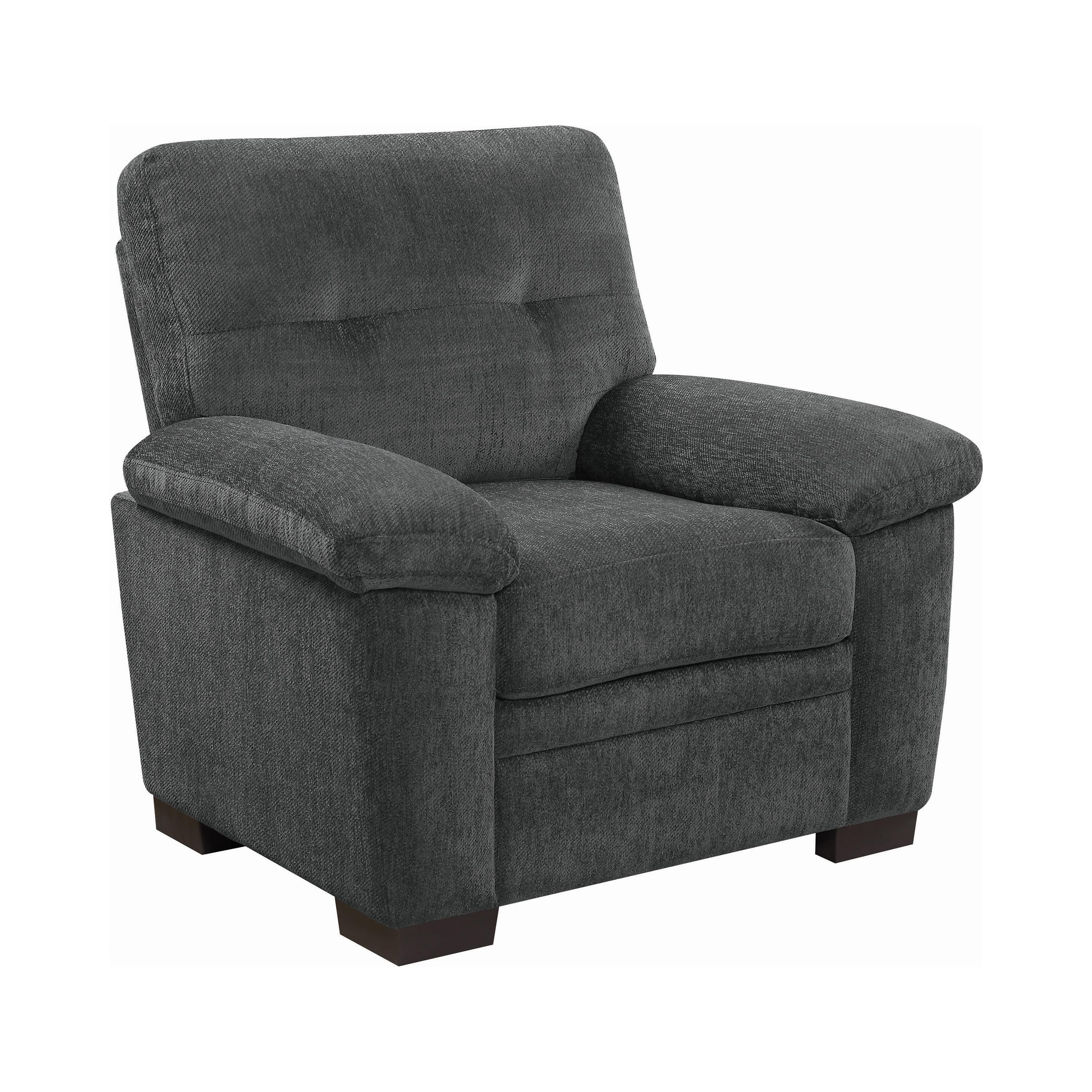 

    
Casual Charcoal Chenille Arm Chair Coaster 506586 Fairbairn

