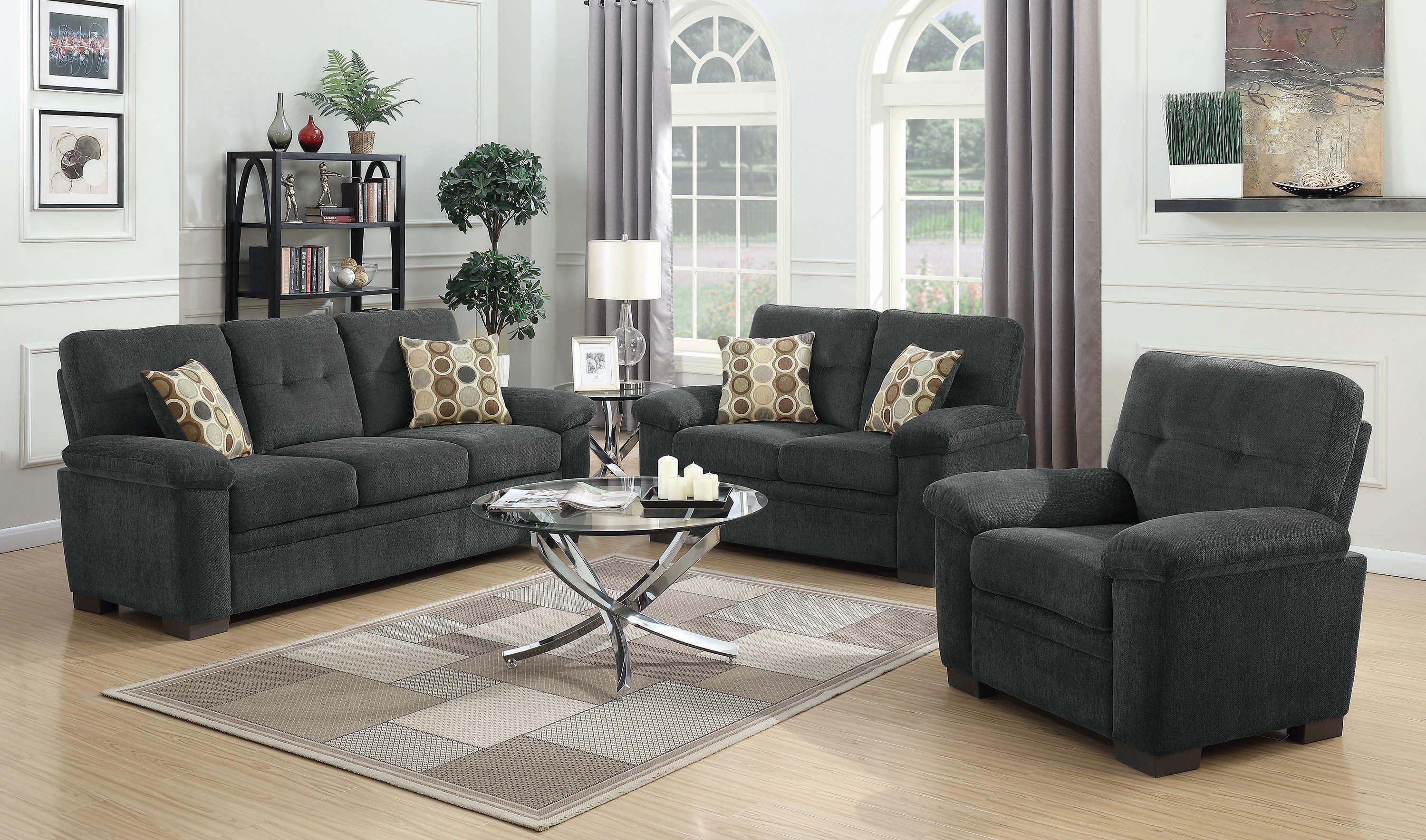 Casual Living Room Set 506584-S2 Fairbairn 506584-S2 in Charcoal Chenille