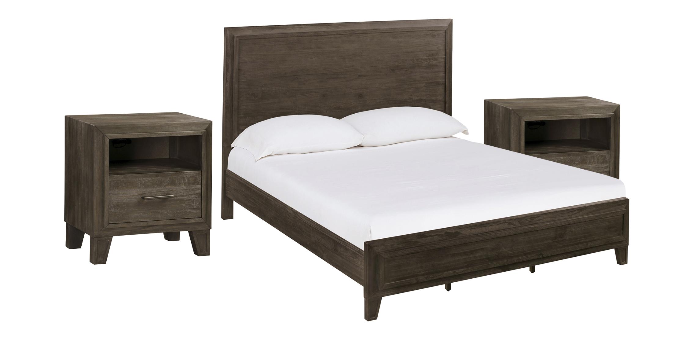 Casual, Rustic Panel Bedroom Set HADLEY A4H6A7-2N-3PC in Onyx 