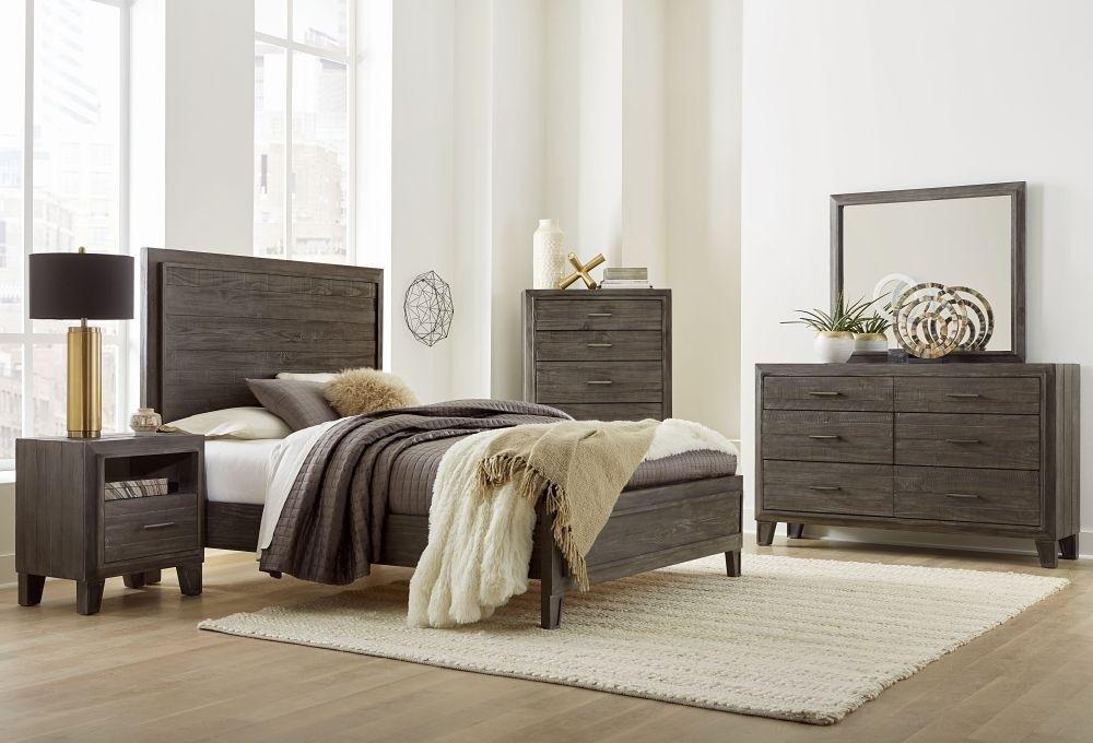 

    
Casual Rustic Style Onyx Finish Panel King Bedroom Set 5Pcs w/ Chest HADLEY by Modus Furniture
