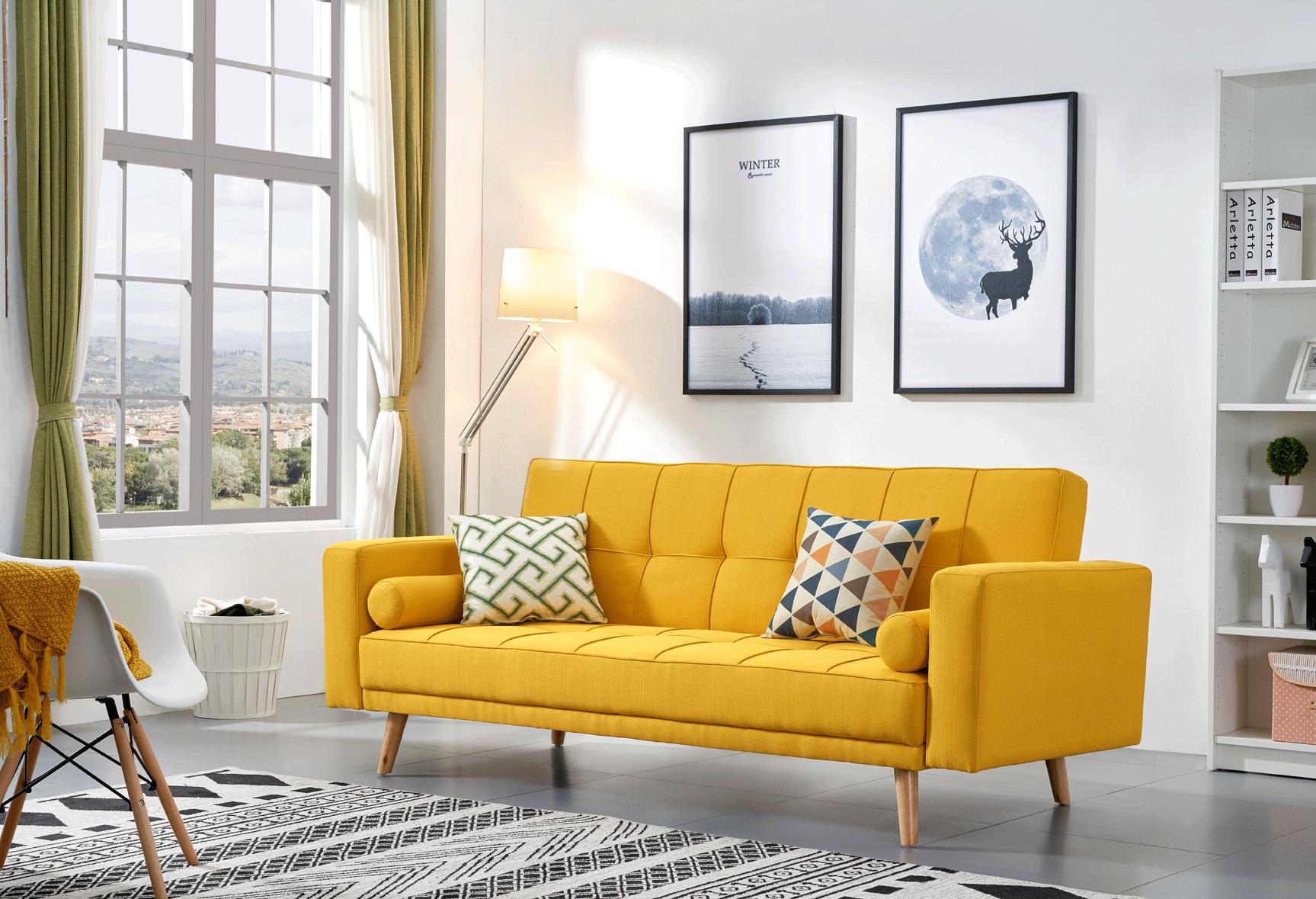 

    
Alex-Sofa Bed Casual Scandinavian Style Yellow Fabric 3 Seat Sofa-bed Alex Luca Home
