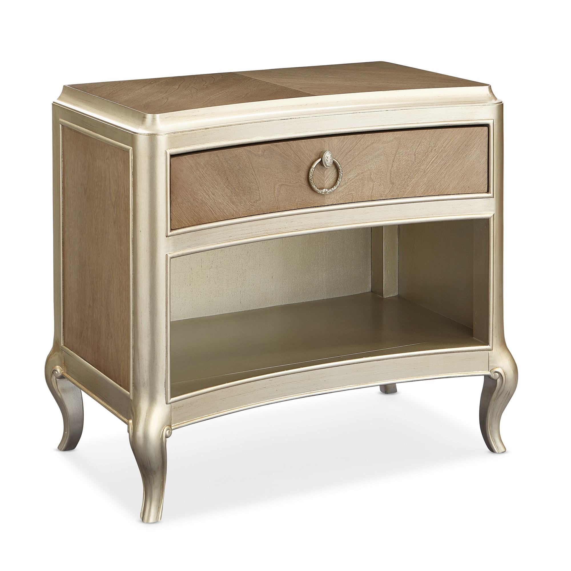 

    
Cendre & Champagne Mist Open Storage Nightstands Set 2Pcs FONTAINEBLEAU by Caracole
