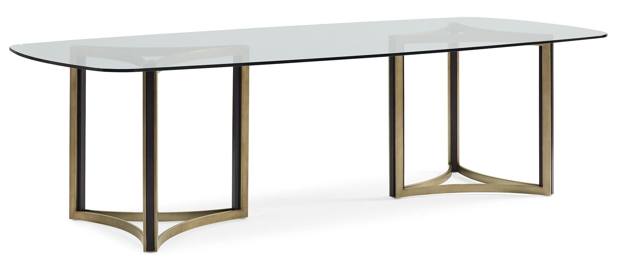 

    
Cerused Oak & Bronze Gold Metal Dining Table REMIX DBL PED GLASS TOP TBL by Caracole
