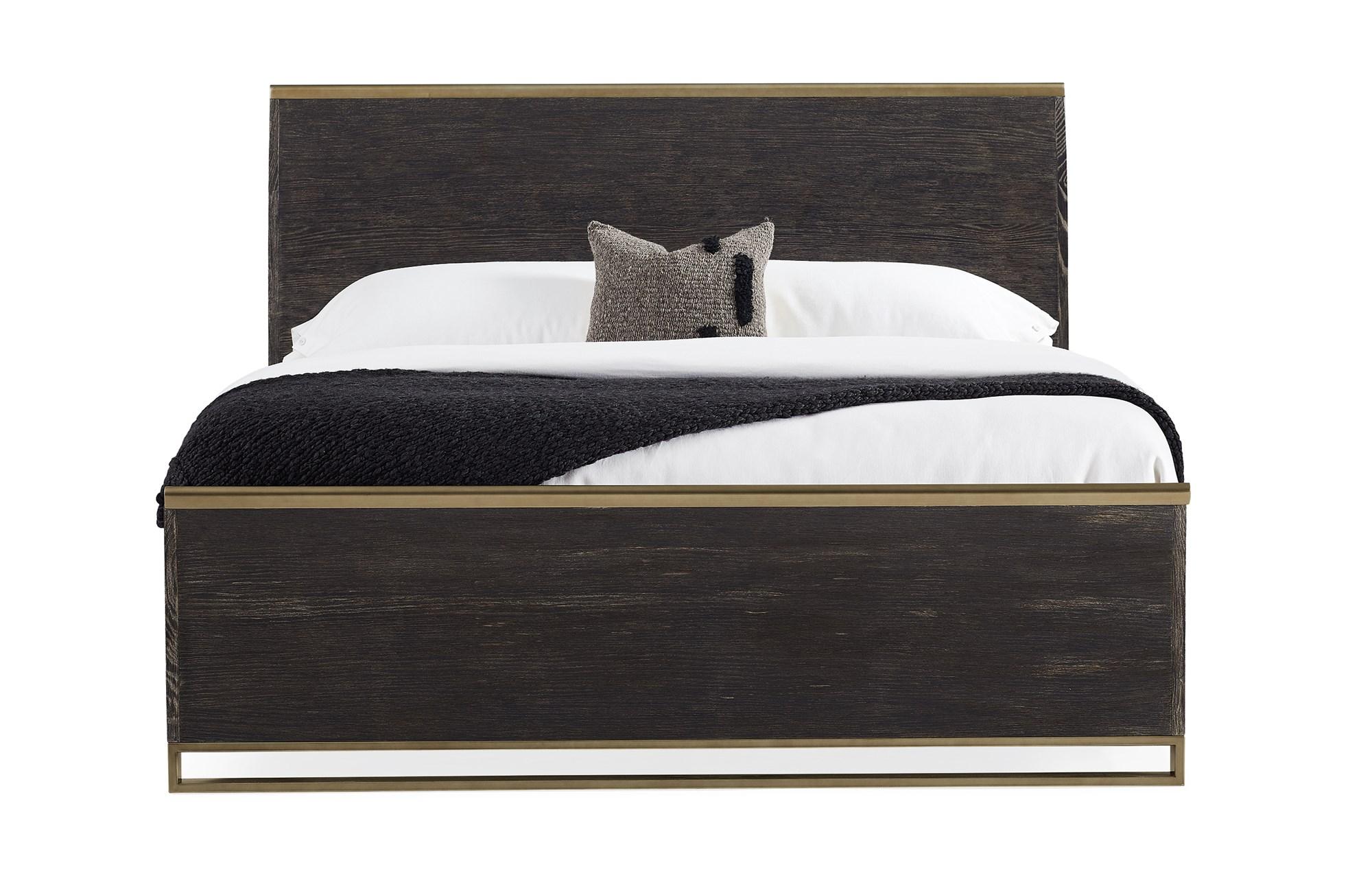

    
Cerused Oak Finish & Bronze Gold Metal Frame CAL King REMIX WOOD BED by Caracole
