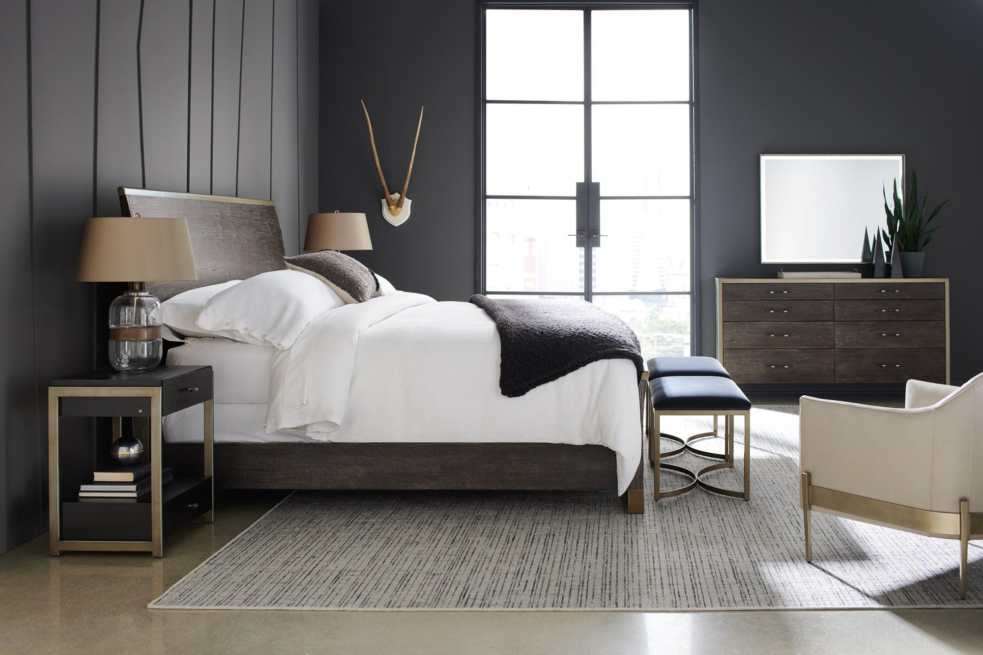 Contemporary Sleigh Bedroom Set REMIX WOOD BED / REMIX NIGHTSTAND M113-019-122-Set-5 in Dark Oak 