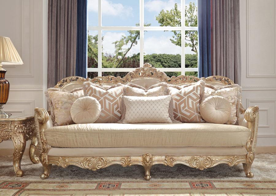 Traditional Sofa HD-8925 HD-SC8925 in Gold Finish, Silver, Champagne Fabric