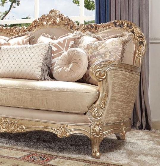 

    
Champagne & Antique Gold Finish Sofa Traditional Homey Design HD-8925
