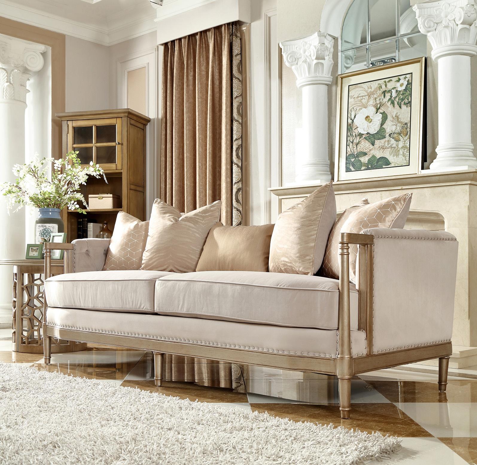 

    
Champagne Finish Luxury Fabric Sofa Set 3Pcs Traditional Homey Design HD-625
