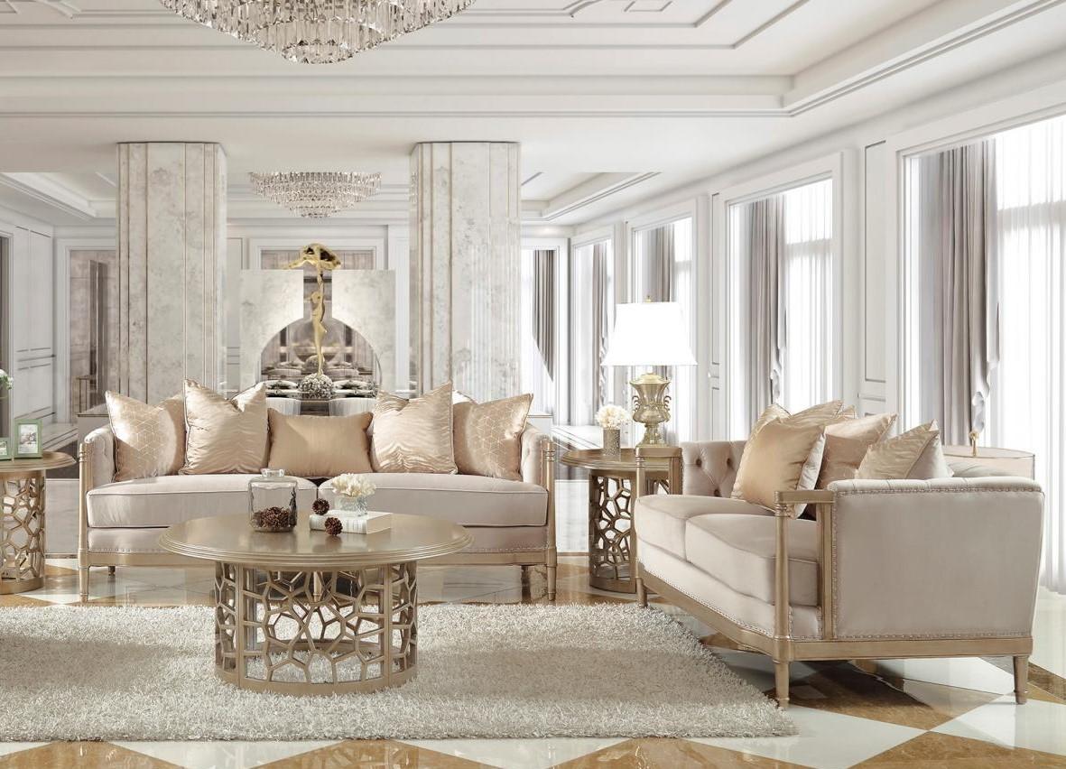 

    
Champagne Finish Luxury Fabric Sofa Set 2Pcs Traditional Homey Design HD-625
