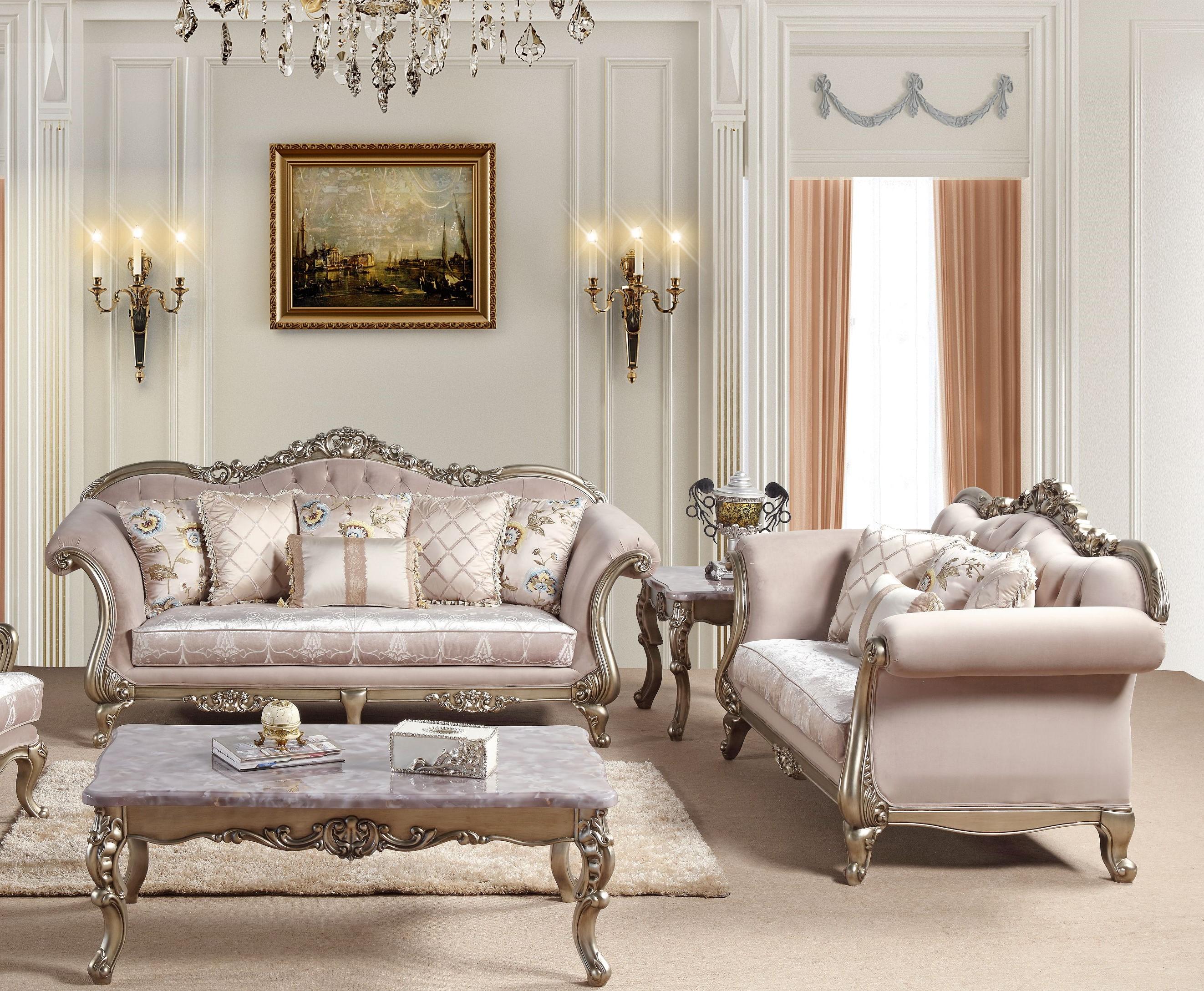 Traditional Sofa and Loveseat Set Ariana Ariana-Set-2 in Champagne Fabric
