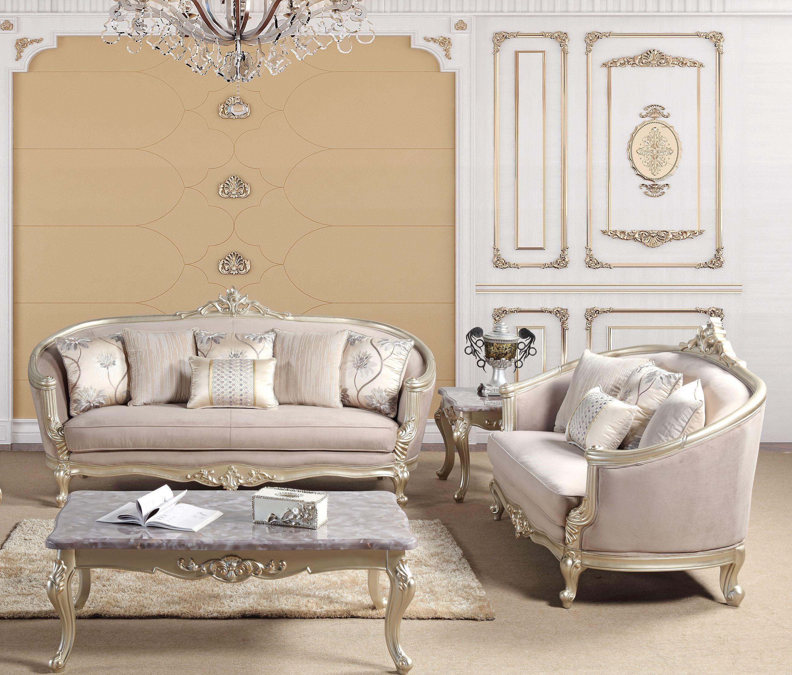 Traditional Sofa and Loveseat Set Elanor Elanor-Set-2 in Champagne Fabric