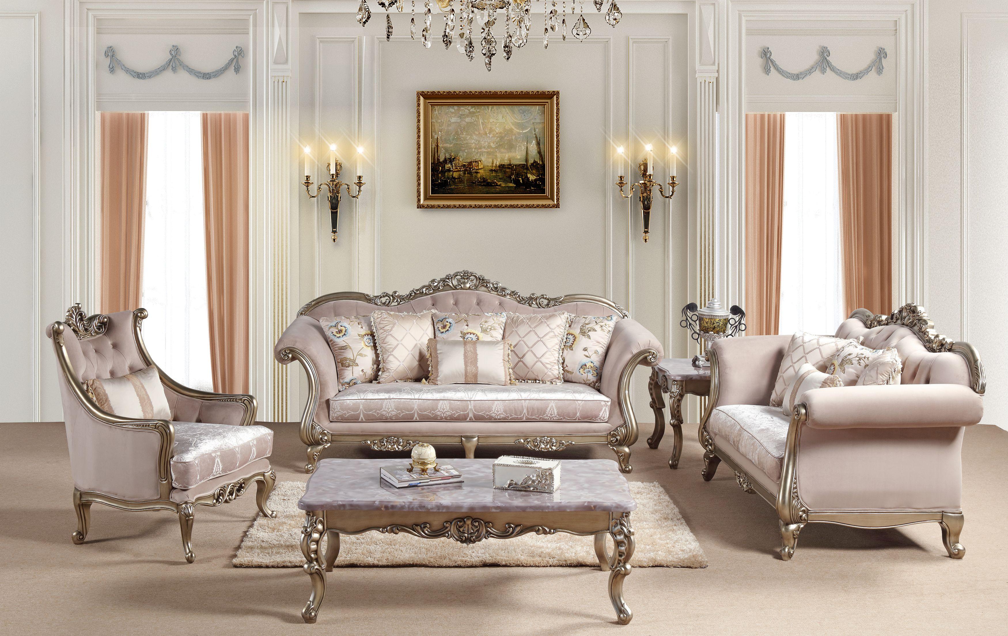 Traditional Sofa Loveseat and Chair Set Ariana Ariana-Set-3 in Champagne Fabric
