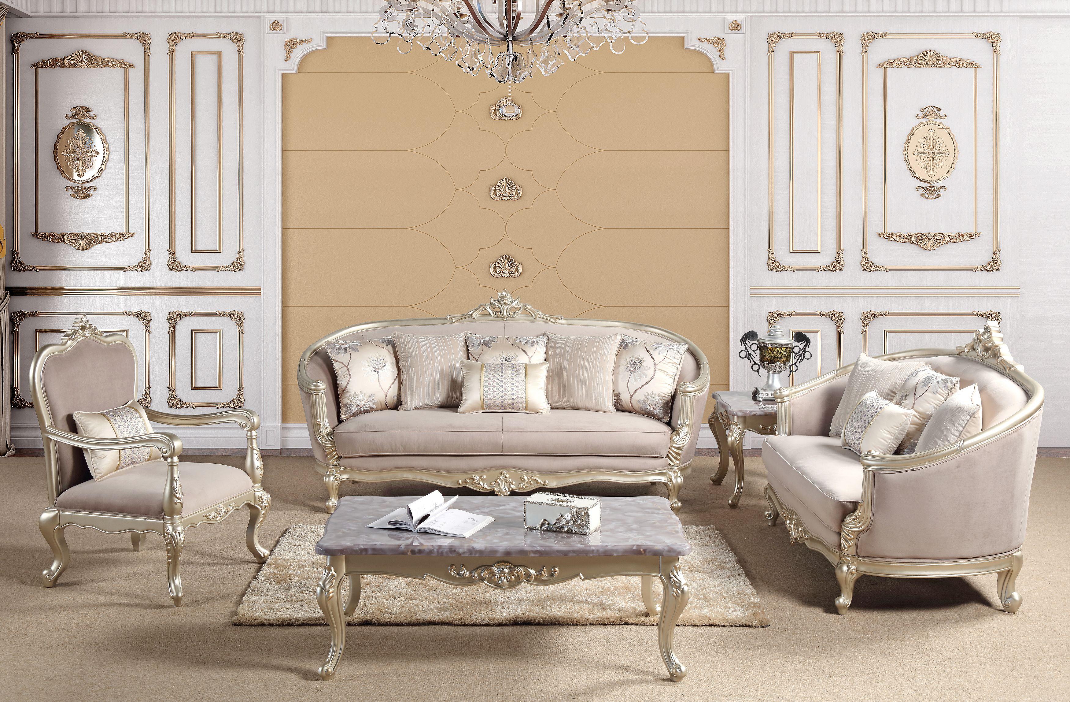 Traditional Sofa Loveseat and Chair Set Elanor Elanor-Set-3 in Champagne Fabric
