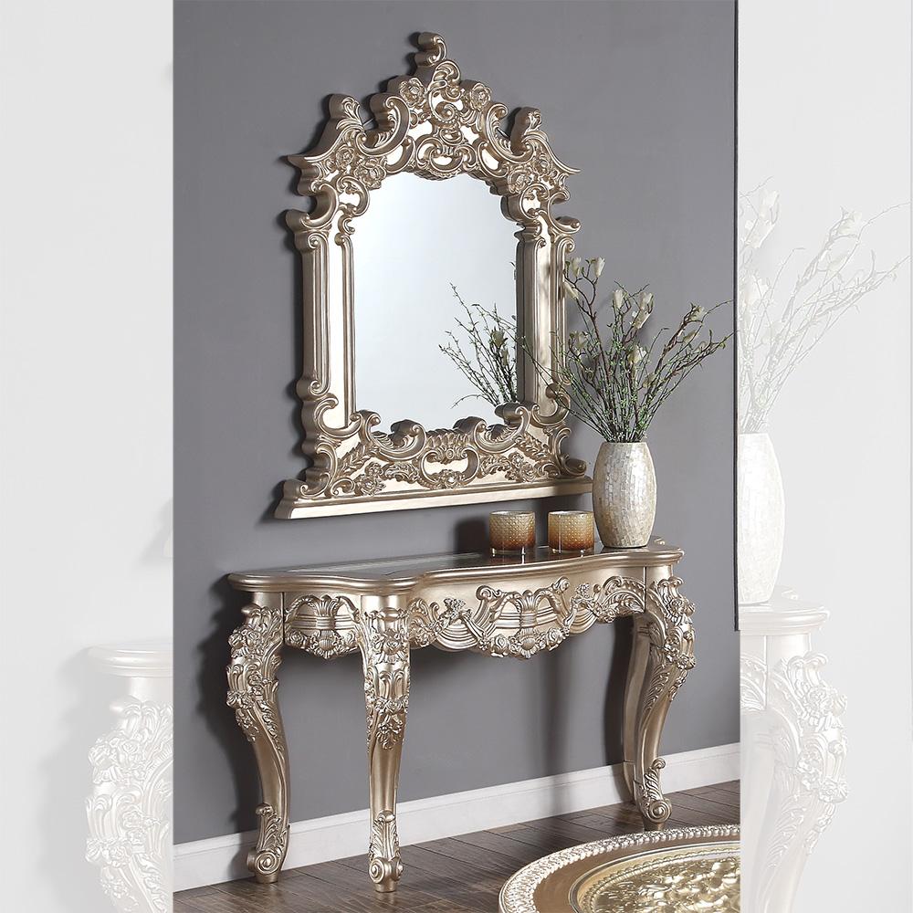 Traditional Console Table and Mirror Set HD-328C HD-CON328C-2PC in Gold, Champagne 