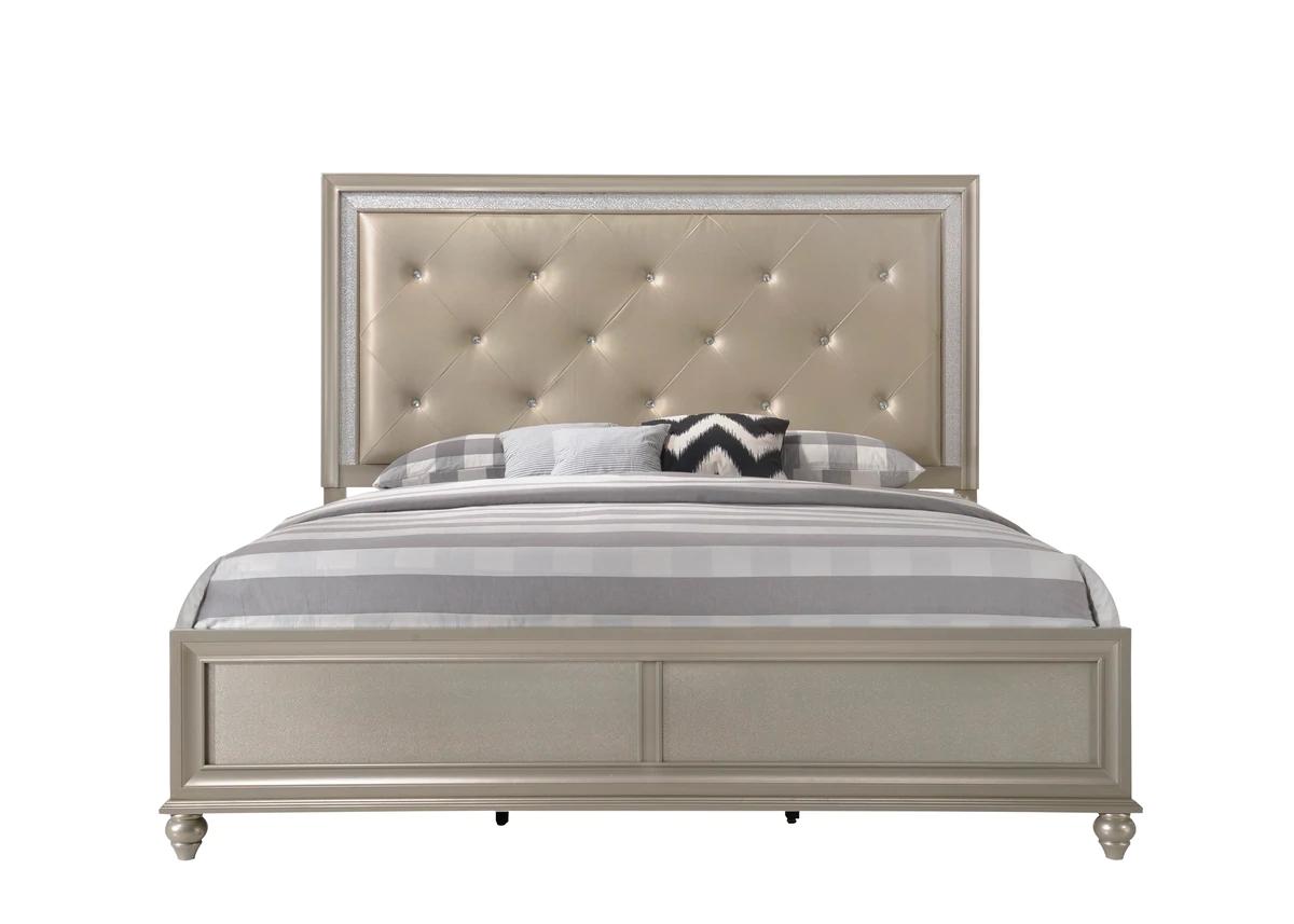 Modern, Casual Panel Bed Lila B4390-K-Bed in Champagne Vinyl