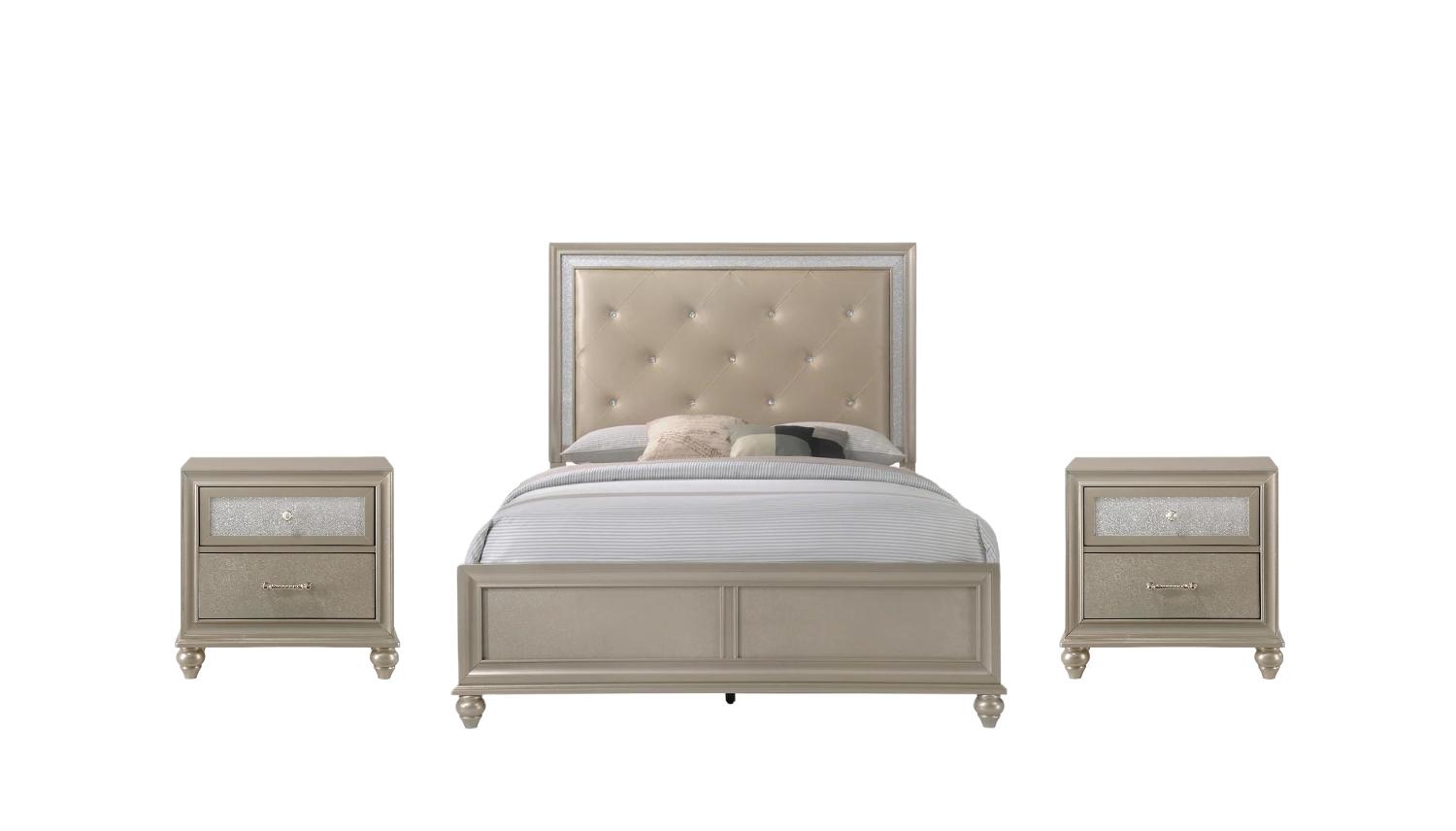Modern, Casual Panel Bedroom Set Lila B4390-F-Bed-3pcs in Champagne Vinyl