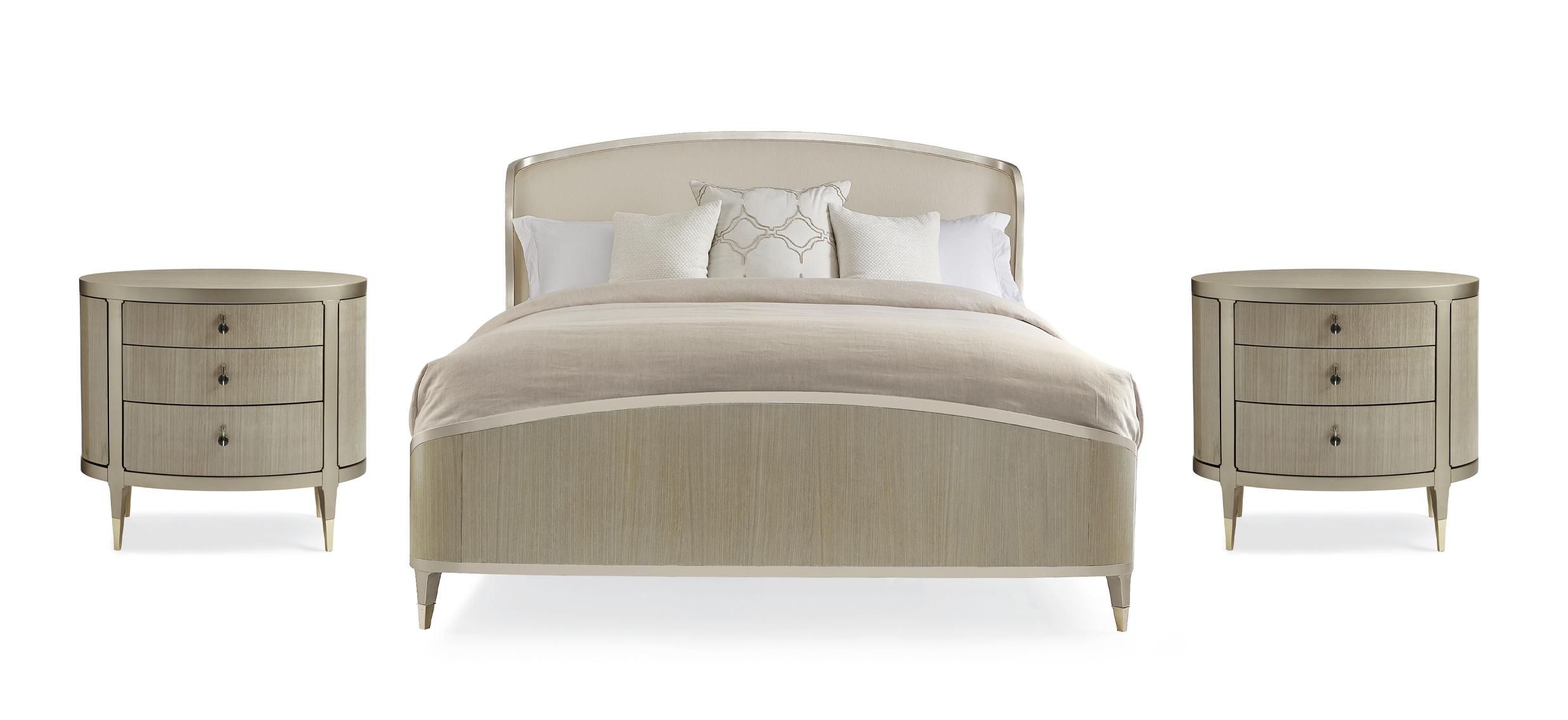 Contemporary Platform Bedroom Set GOOD NIGHTS SLEEP / A DREAM COME TRUE CLA-417-106-Q-Set-3 in Champagne Fabric