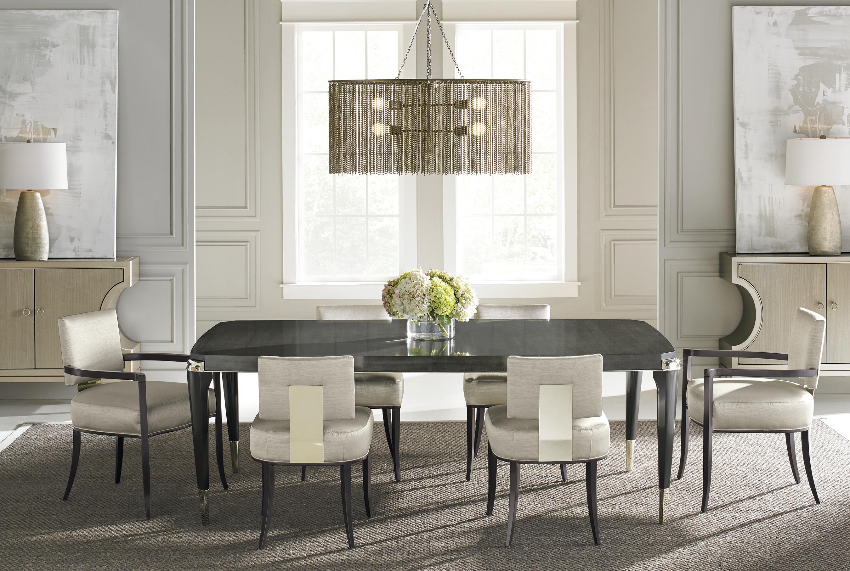 

    
Charcoal Anegre & Whisper of Gold Finish Extendable Dining Table All Trimmed Out by Caracole
