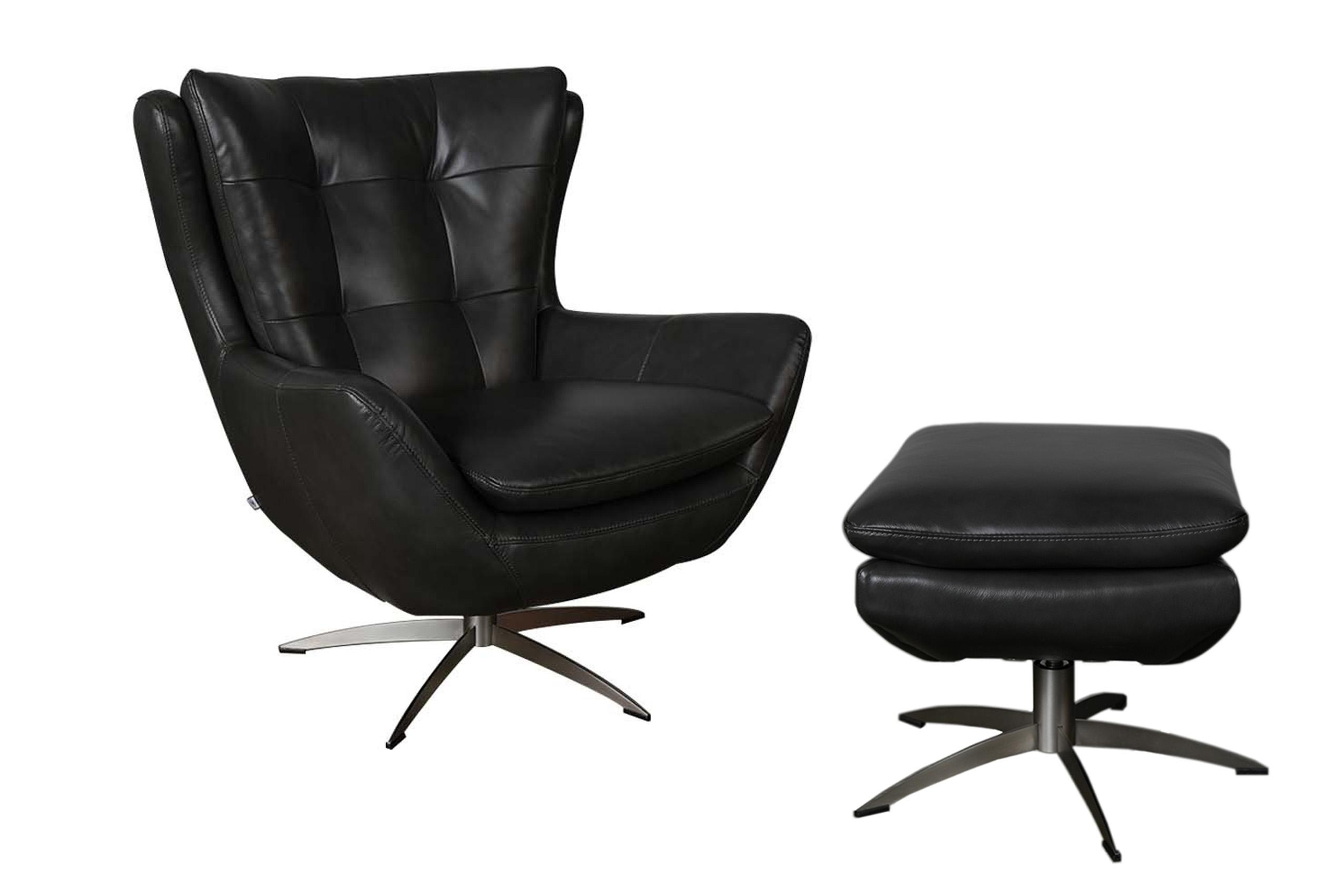 

    
Charcoal Full Leather Swivel Chair & Ottoman Set 2Pcs 596 McCann Moroni Modern
