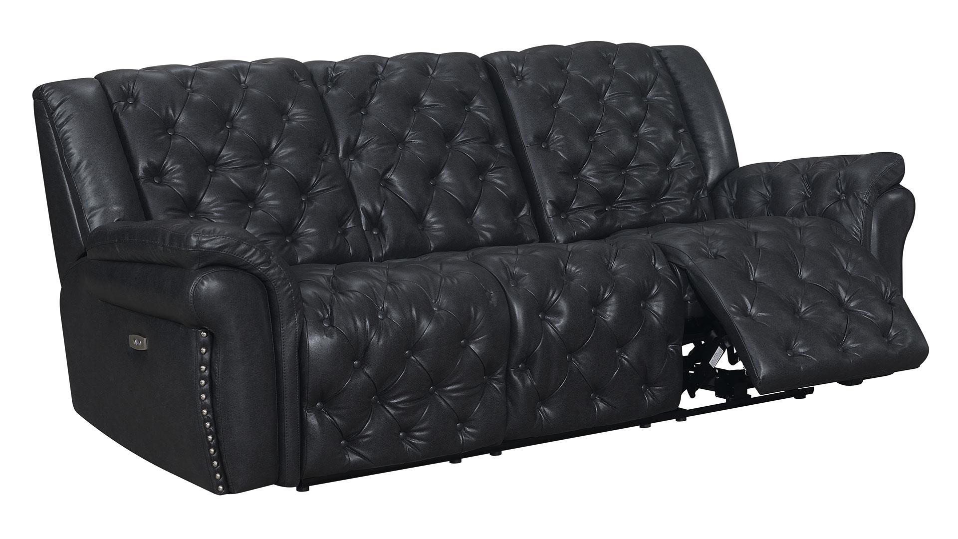 Transitional Power Reclining Sofa EVELYN BLANCHE CHARCOAL EVELYN-DTP932-7-PRS in Charcoal Leather Air/Match