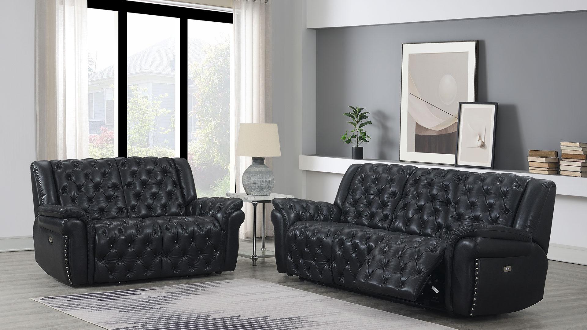 

    
Charcoal Gray Leather Air Power Reclining Sofa Set 2Pcs EVELYN Global USA
