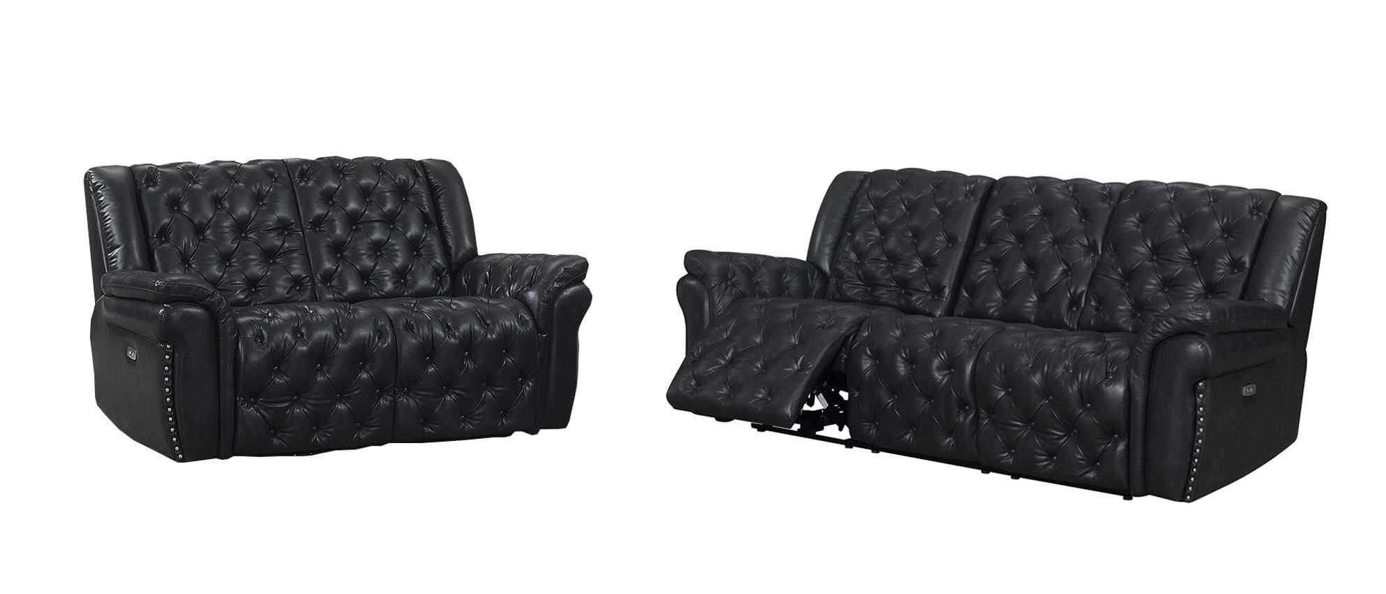 Transitional Power Reclining Set EVELYN BLANCHE CHARCOAL EVELYN-DTP932-7-PRS/PRLS in Charcoal Leather Air/Match