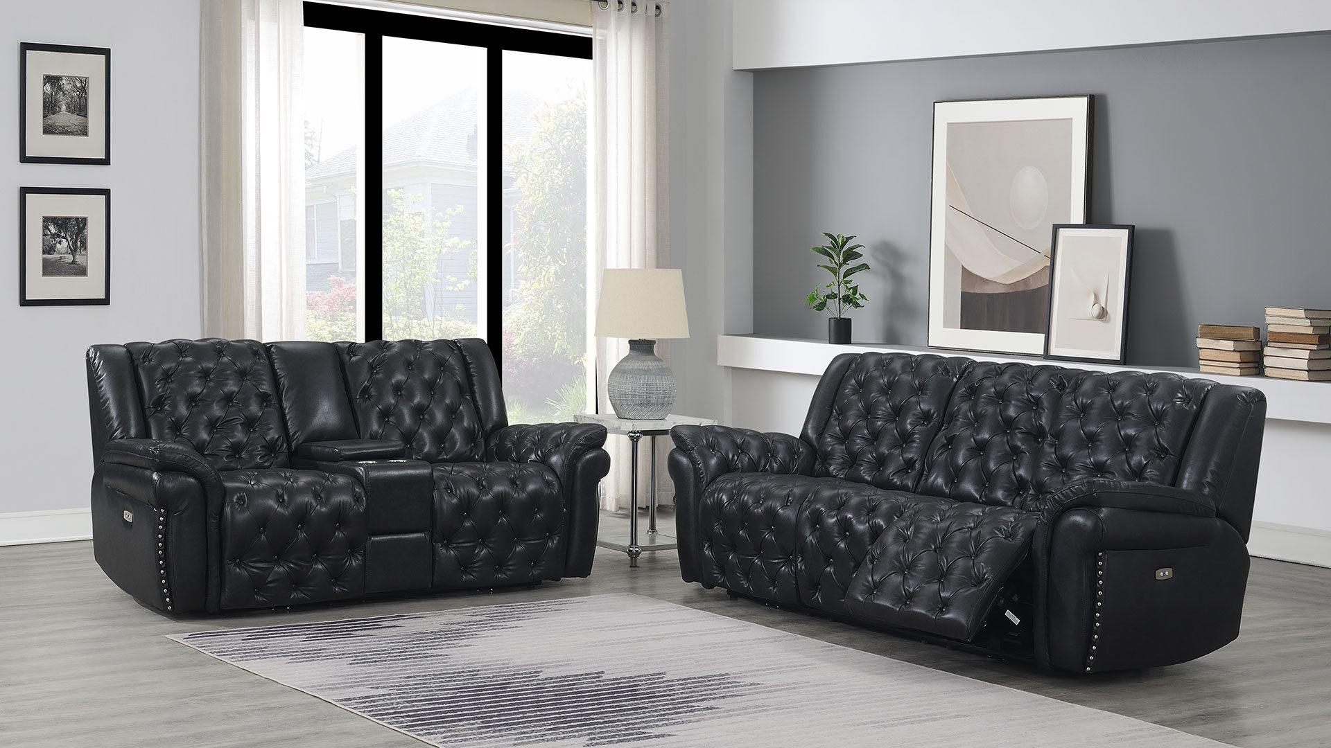 

    
Charcoal Gray Leather Air Power Reclining Sofa Set w/ Console 2Pcs EVELYN Global USA
