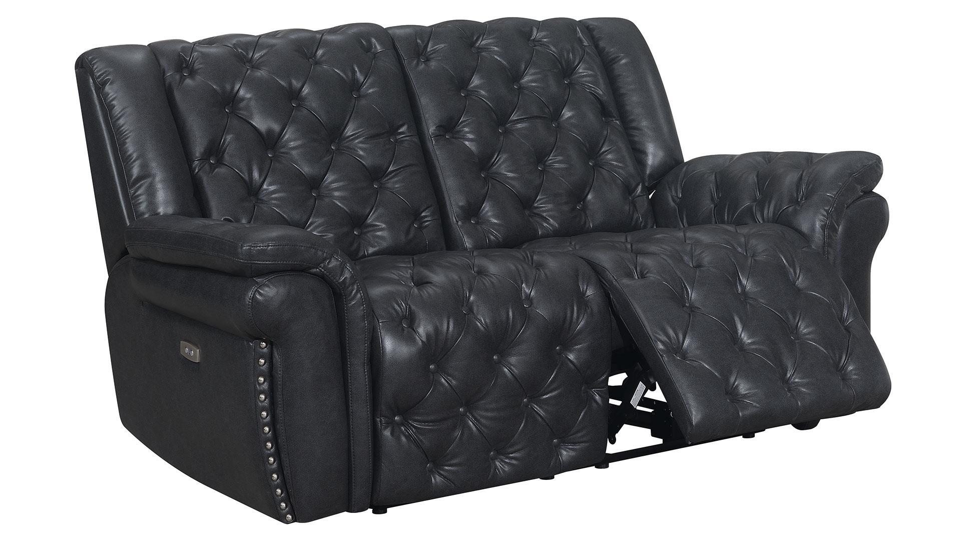 Transitional Power Reclining Loveseat EVELYN BLANCHE CHARCOAL EVELYN-DTP932-7-PRLS in Charcoal Leather Air/Match