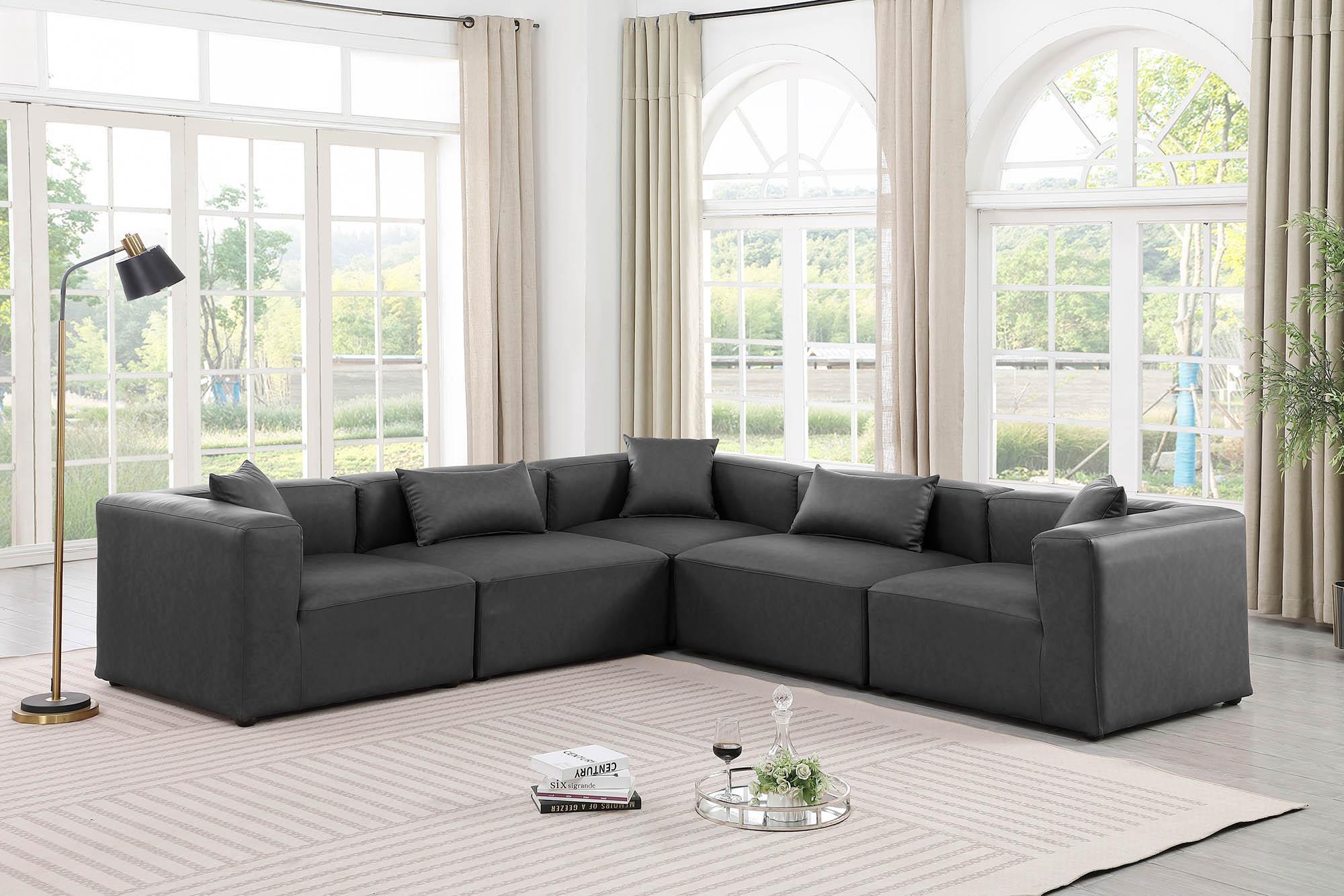 

    
Charcoal Grey Faux Leather Modular Sectional CUBE 668Grey-Sec5C Meridian Modern
