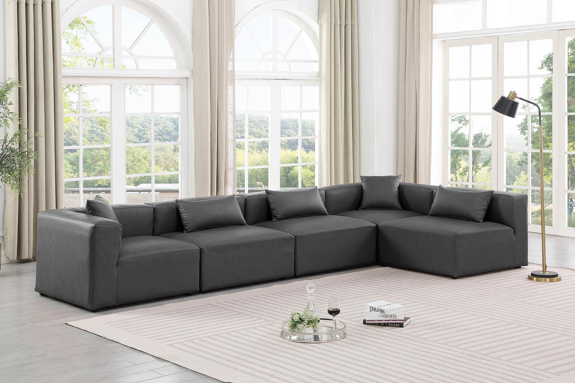 

    
Charcoal Grey Faux Leather Modular Sectional CUBE 668Grey-Sec5D Meridian Modern

