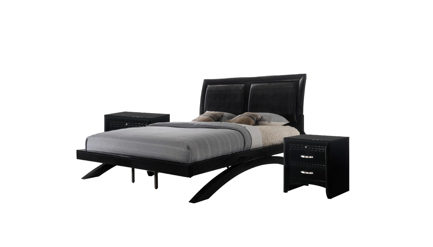 Contemporary, Modern Panel Bedroom Set Galinda B6570-K-Bed-3pcs in Charcoal PU