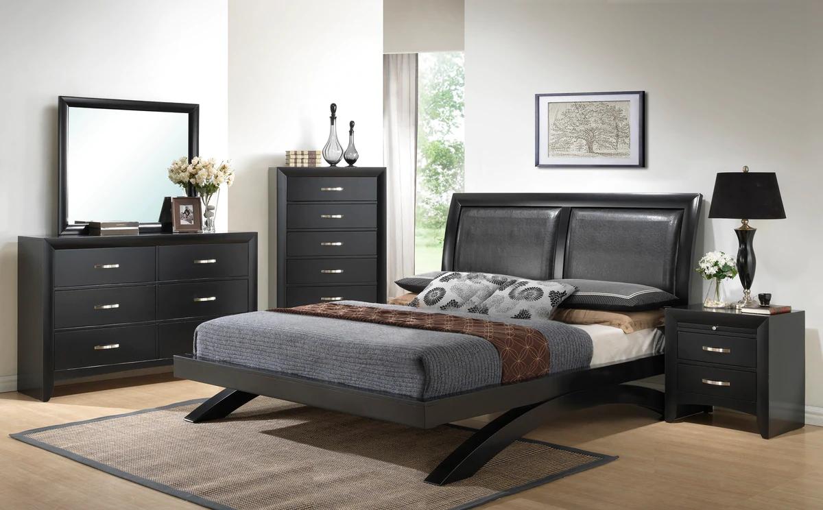 Contemporary, Modern Panel Bedroom Set Galinda B6570-K-Bed-5pcs in Charcoal PU
