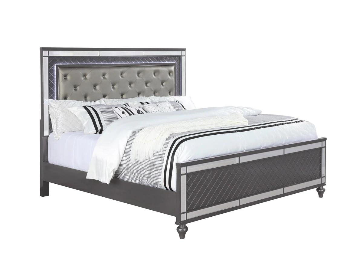 

    
Charcoal Panel Bedroom Set w/ LED Lights by Crown Mark Refino B1670-Q-Bed-3pcs
