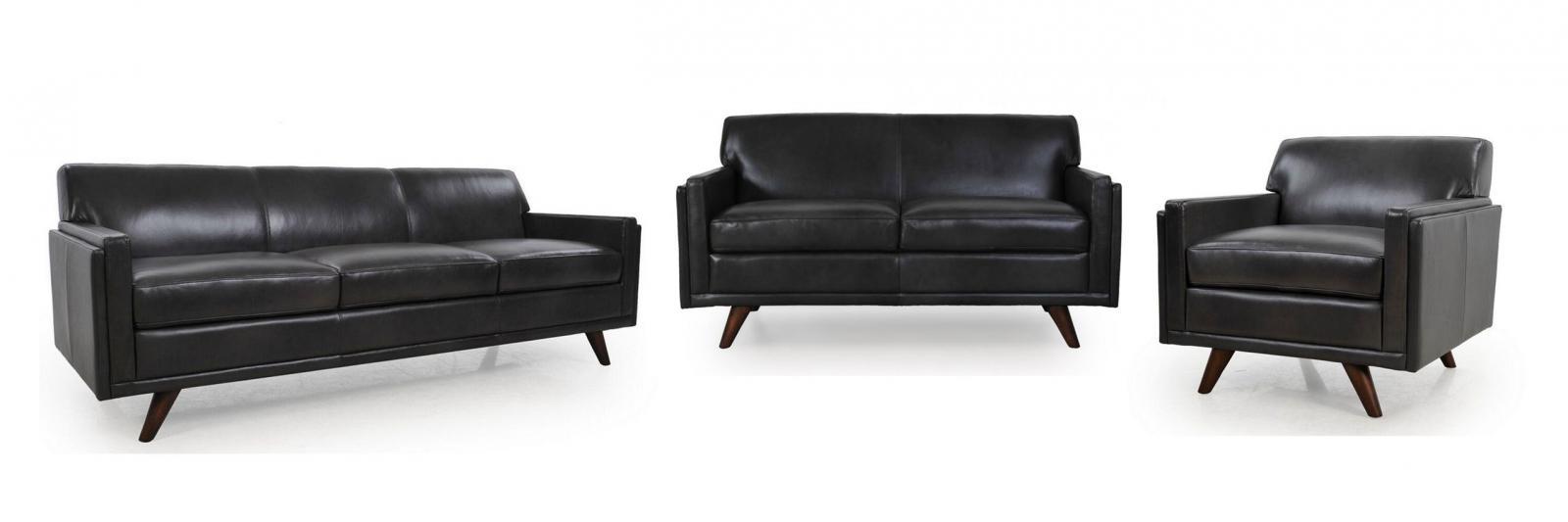 

    
 Photo  Charcoal Top Grain Leather Sofa & Chair Set 2Pcs Milo 361 Moroni Mid-Century

