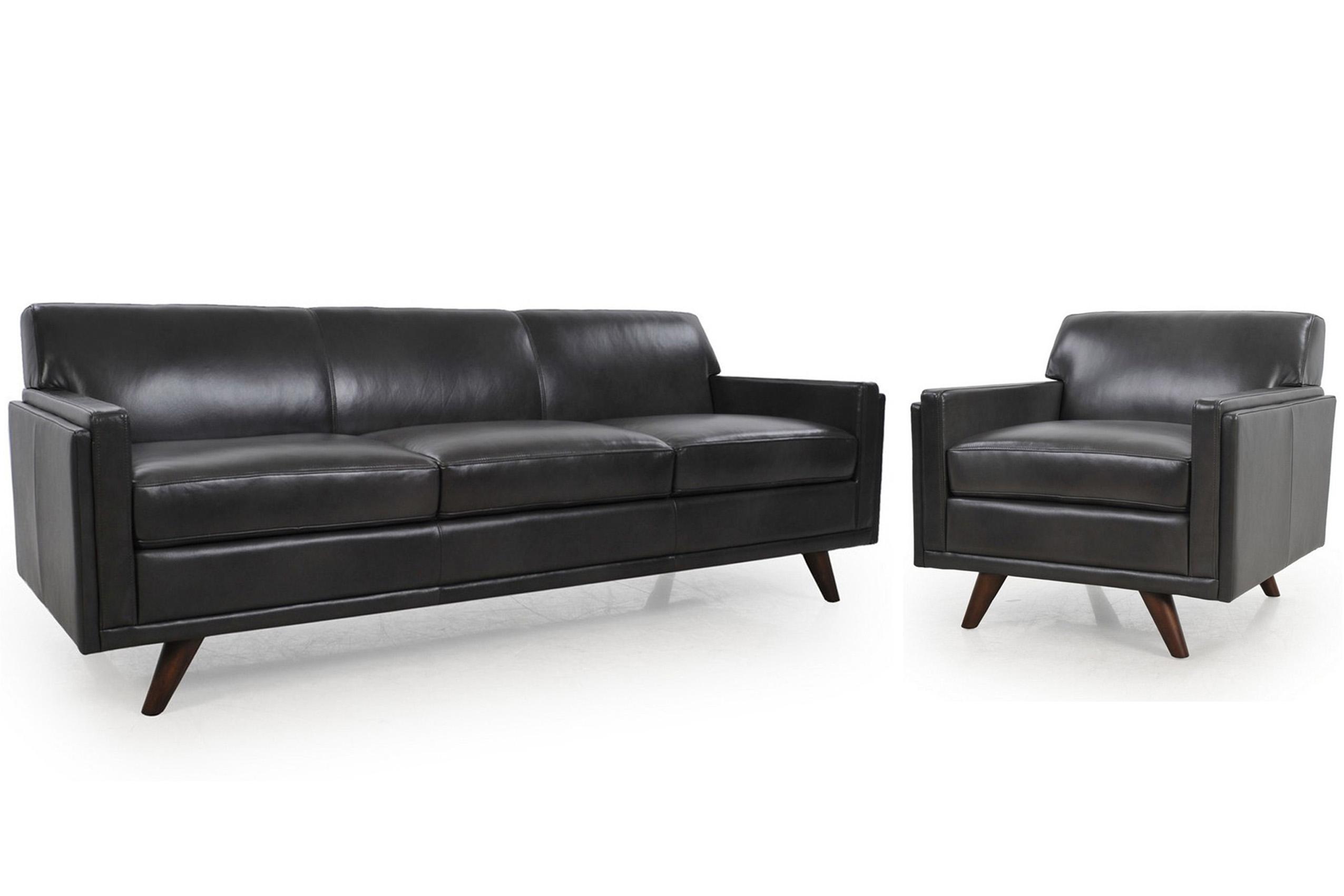 

    
Charcoal Top Grain Leather Sofa & Chair Set 2Pcs Milo 361 Moroni Mid-Century
