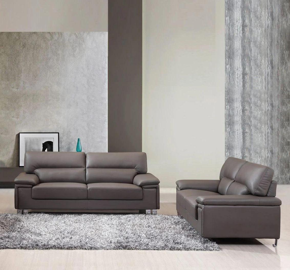 Contemporary Sofa Loveseat and Chair Set U9399-CHRCL U9399-CHRCL-2-PC in Charcoal Leather Match